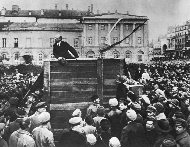 Vladamir Lenin at a rally in St Petersburg in 1917