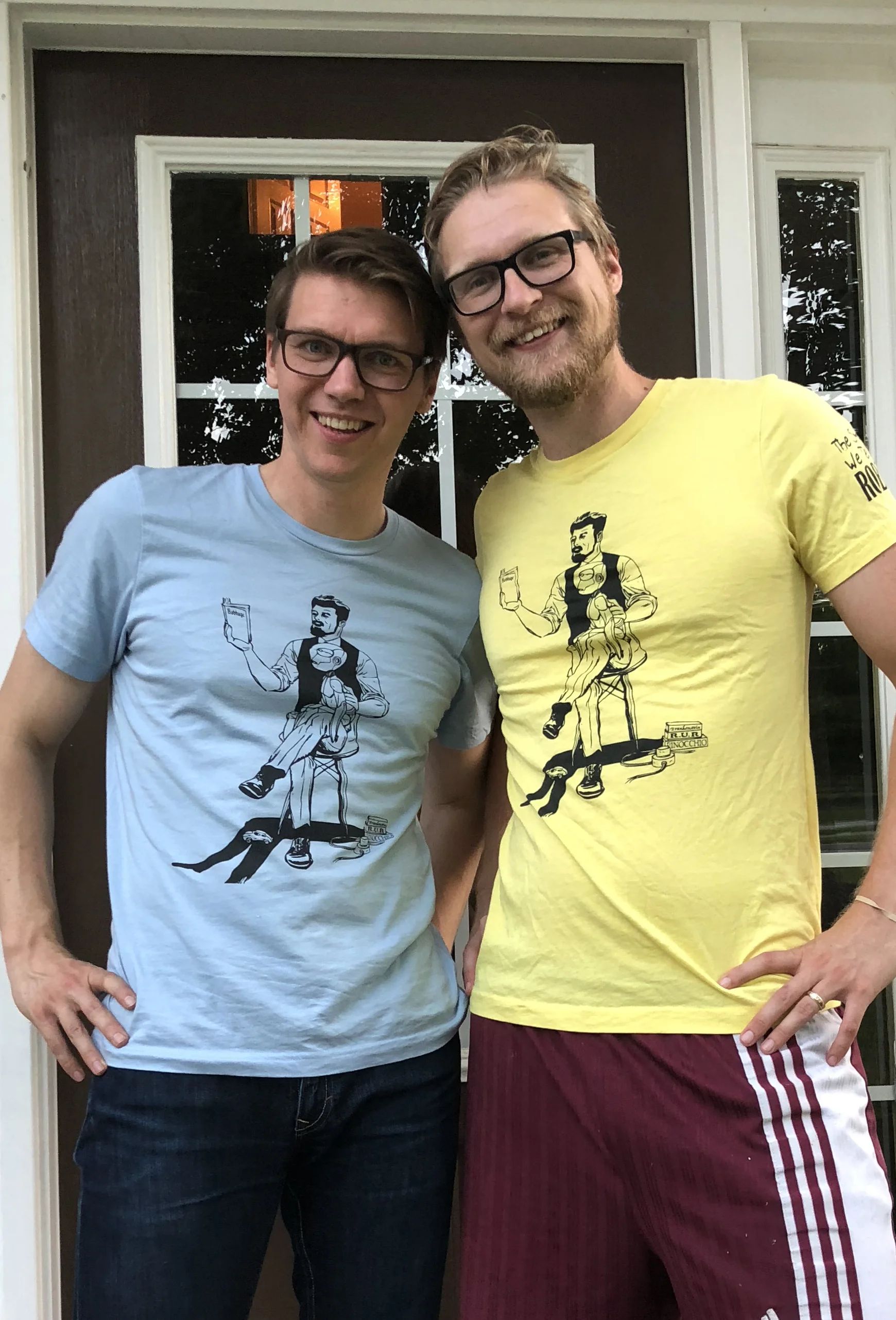 Darien (left) and Dr. Tobias Wilson-Bates sport the new SWTOR tees. (Photo: Esme Wilson-Bates)