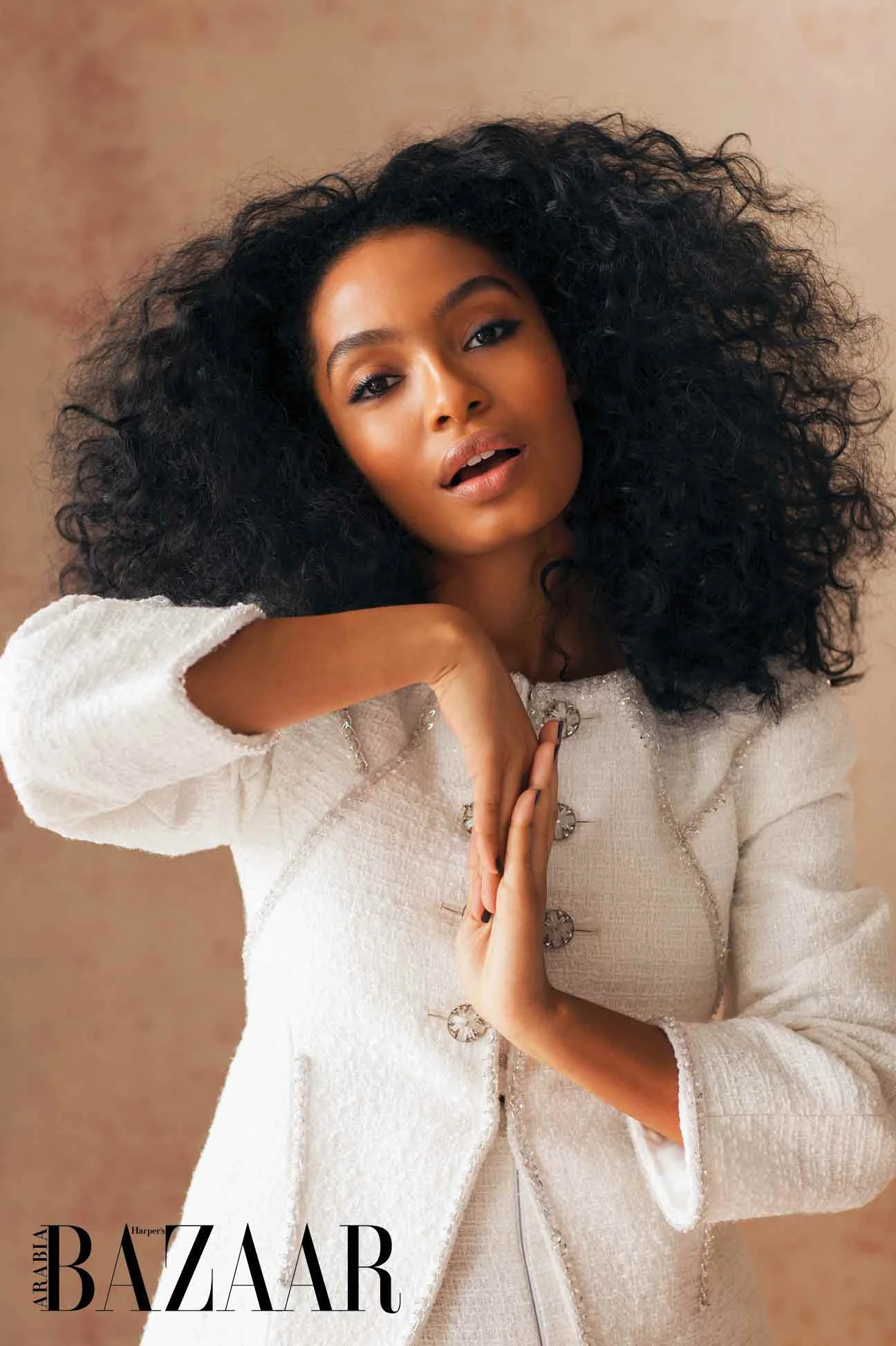 YARA SHAHIDI HARPER'S BAZAAR ARABIA JUNE ISSUE 2018 TWEED CLOSE UP.jpg