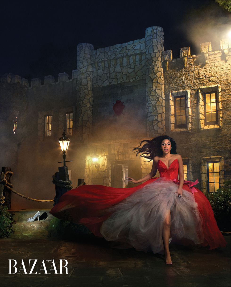Vera Wang gown; Jimmy Choo shoes, Cardi’s own ring