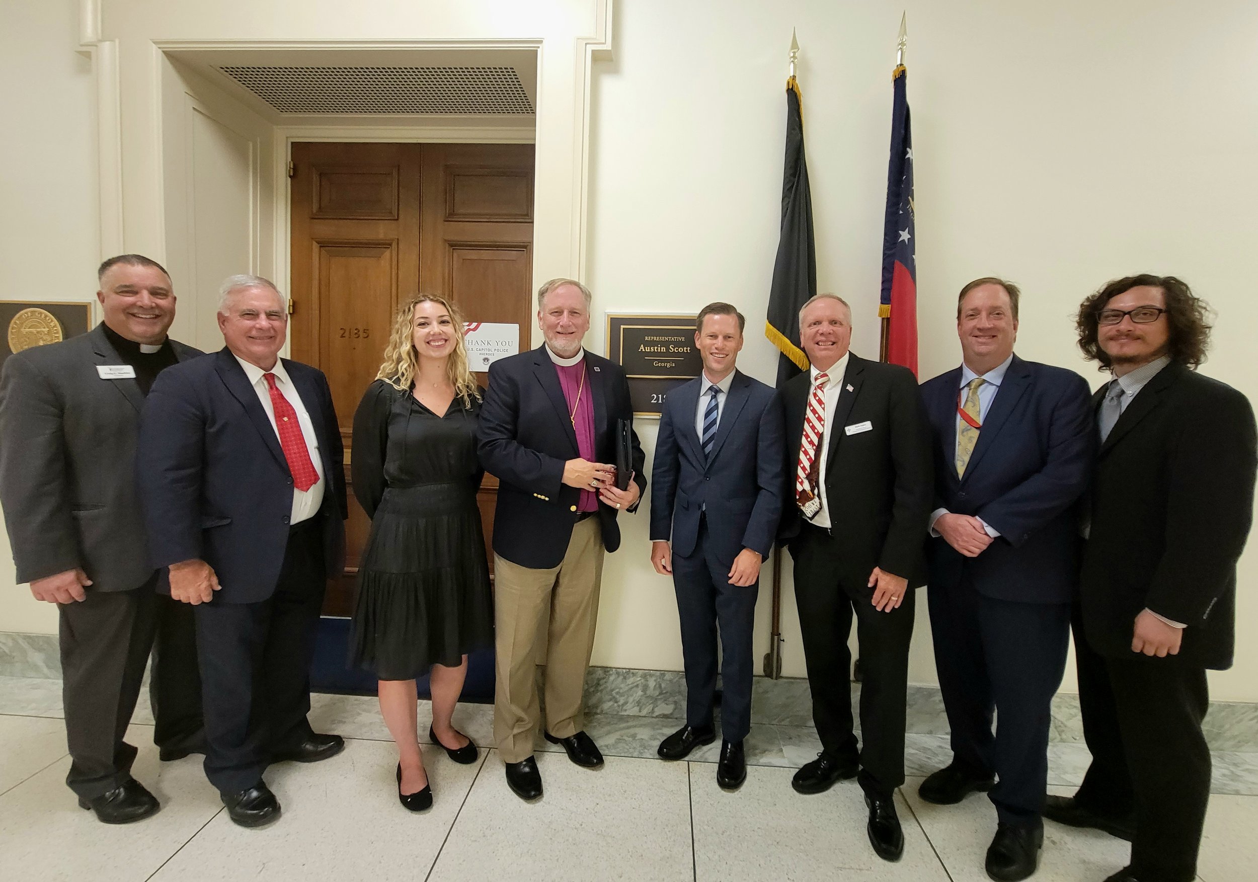  Executive Committee with Representative Austin Scott’s (GA-8) Communications Director Alex Enlow (left), Defense Fellow Jeremy Waldschmidt (center), and Military Legislative Assistant Jim Dolbow (right) 