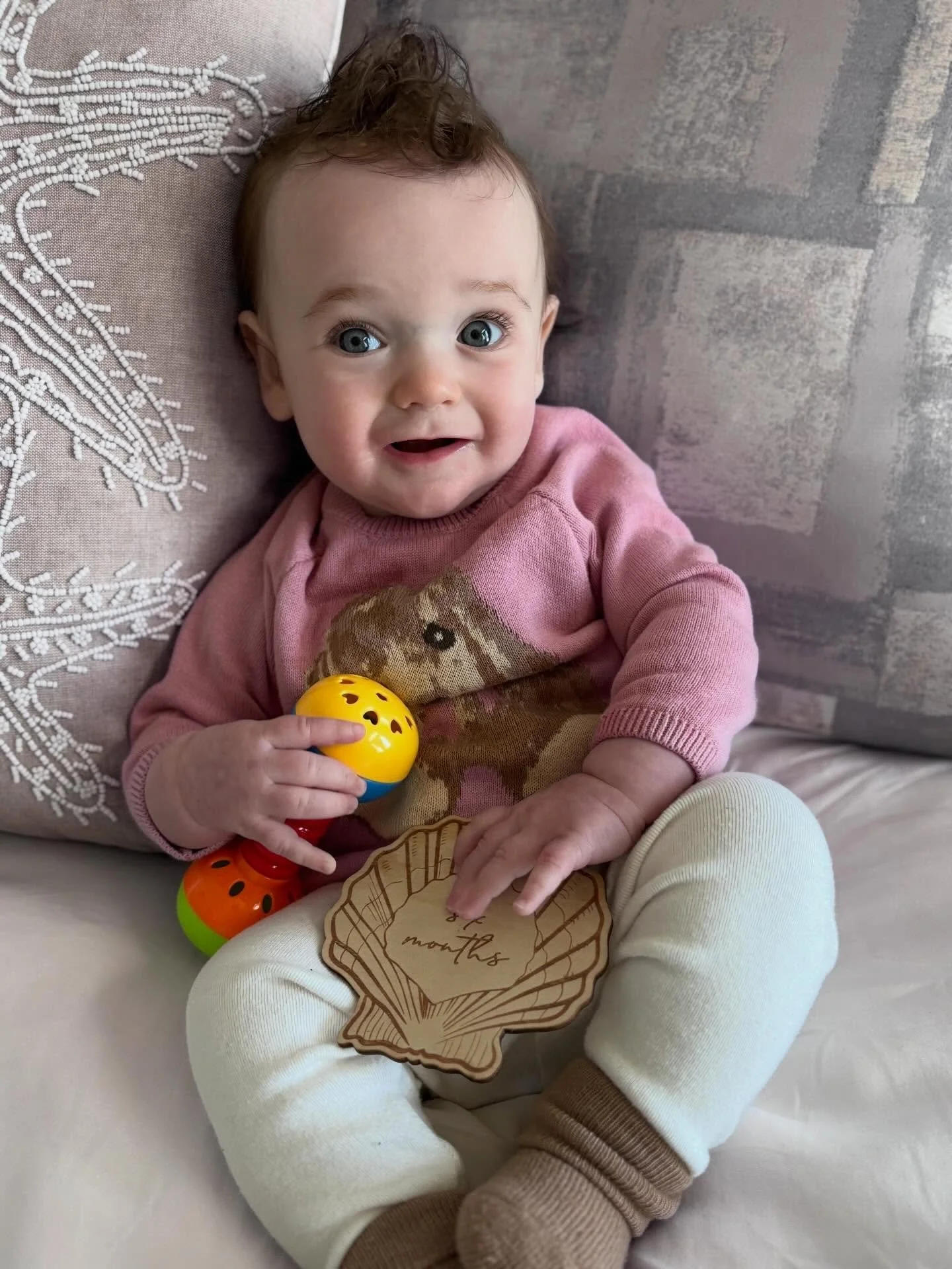 6 months seems faster the second time around. ✨🌸

Happy half birthday to our little queen. She is on the move officially this week, crawling, pulling all over the place. No toy car is safe and Marshall now has to learn to share. We love our determin