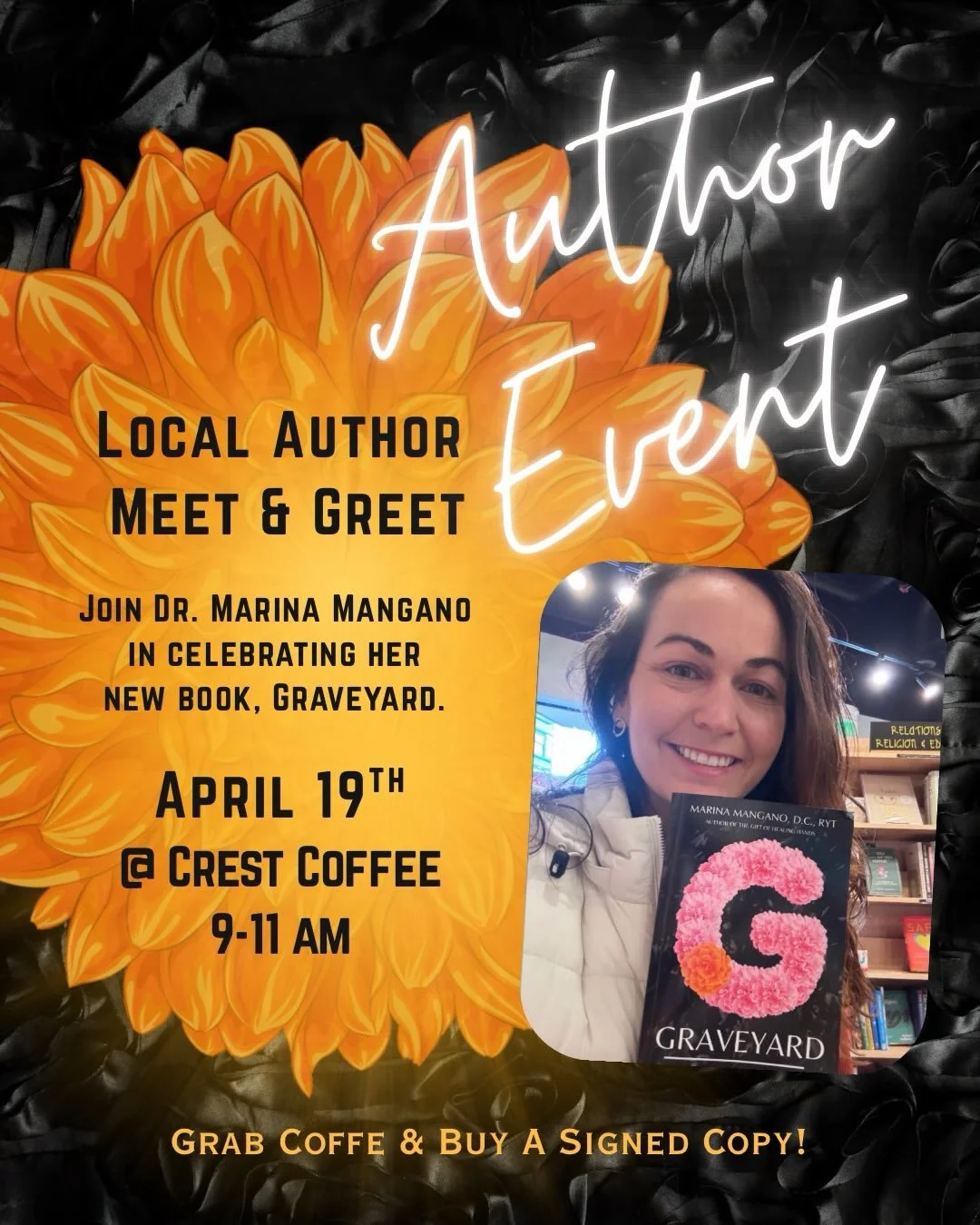 First book sale events are happening! 

Come catch up and grab a signed of Graveyard at either of these two April events&hellip;if you dare. 🌸🏵️

Pilates and hang @isleofwellness with @alexbattle 

&amp;

Coffee and hang @crestcoffeecompany and @be