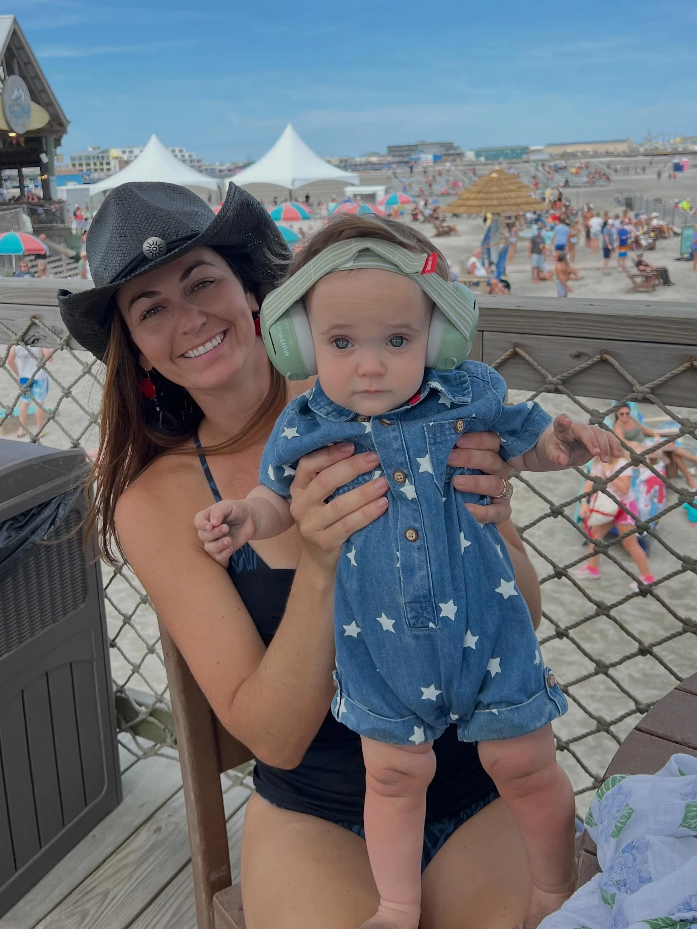 Headphones ON for the Raptor this weekend. 🛩️

No naps were had on this part of the island 😂 My kids love the sky and it&rsquo;s amazing to see how many people show up @pigdogbeachbar and @moreyspiers for the @wildwoodsairshow. Has become such a fu
