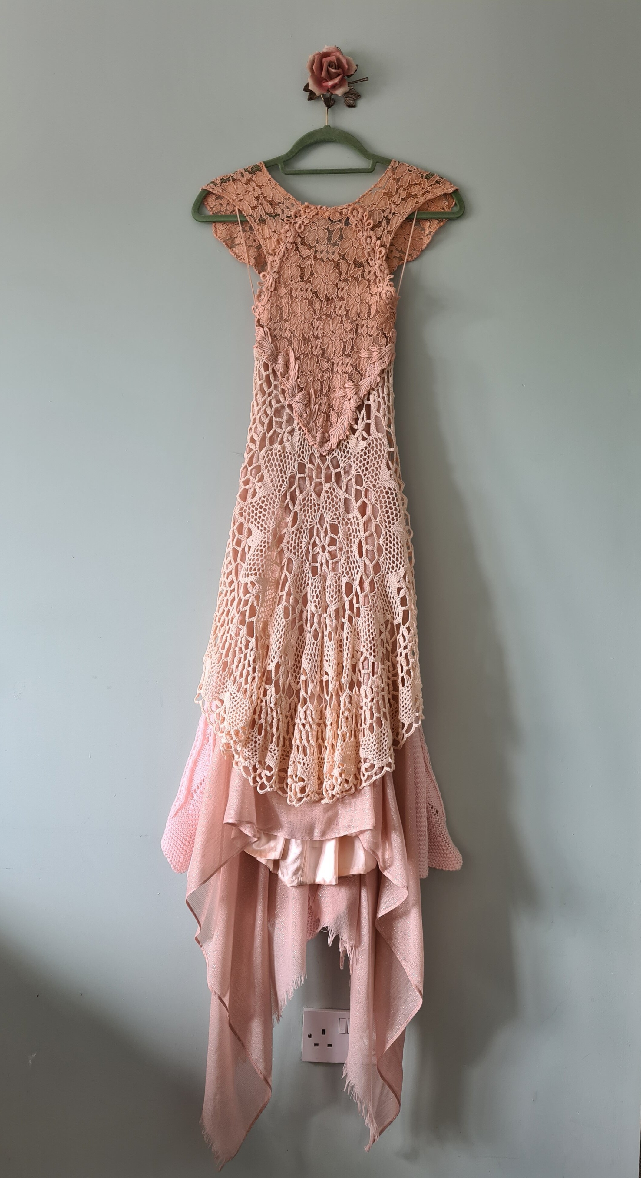 Pink crochet lace boho dress