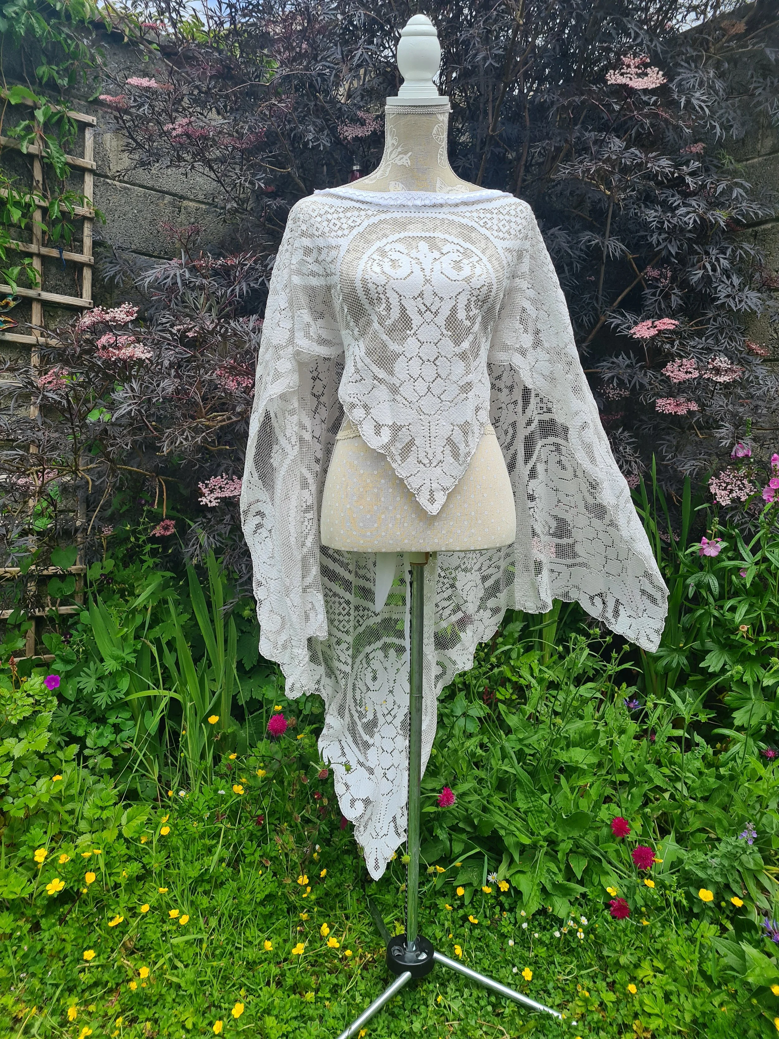 White Crochet Lace Cape Top