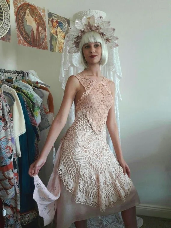 Pink crochet lace boho dress