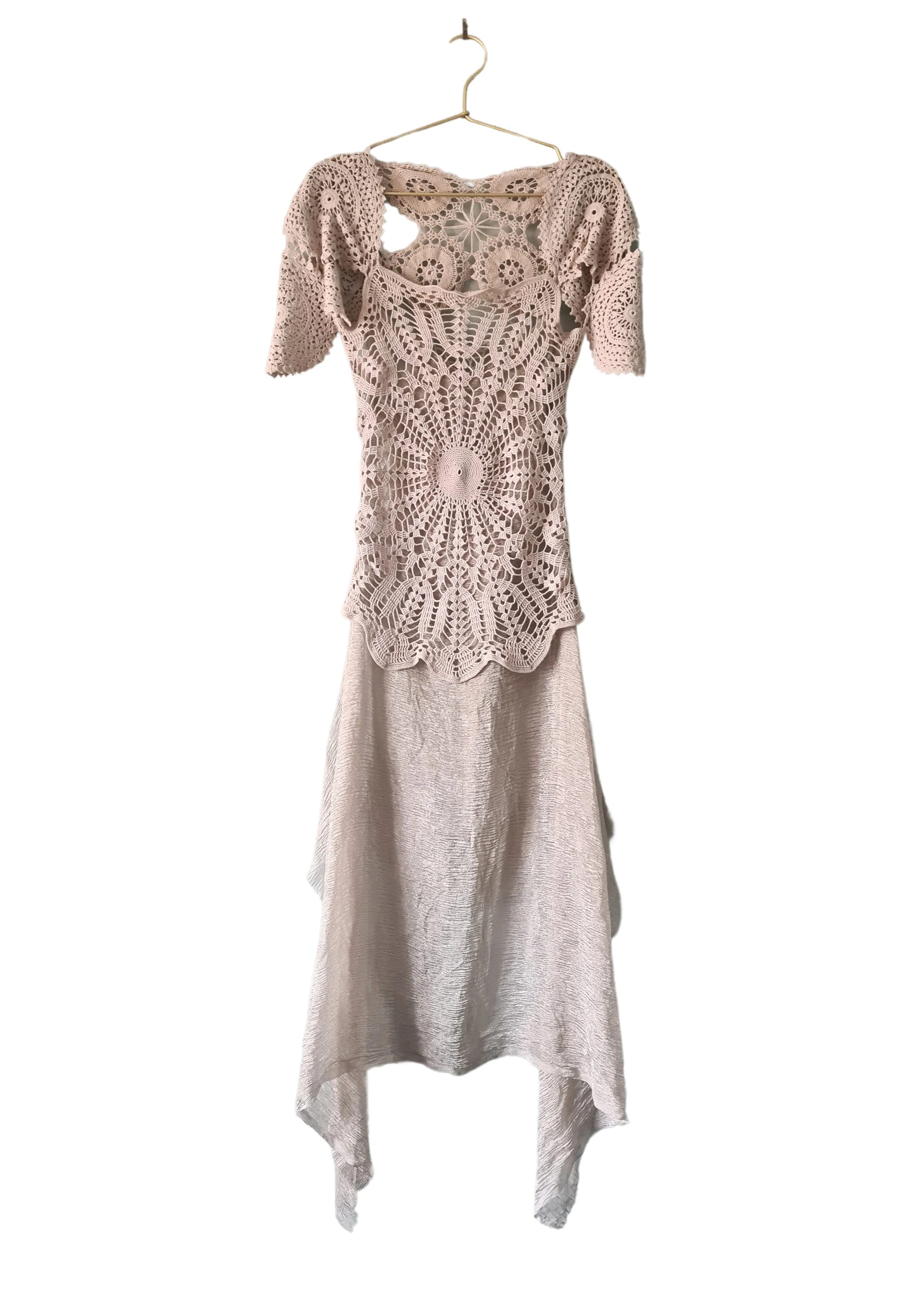 white christmas dresses Otto d'Ame Women's Cotton Long Dress with Crochet Doily – bowns cambridge main image 1