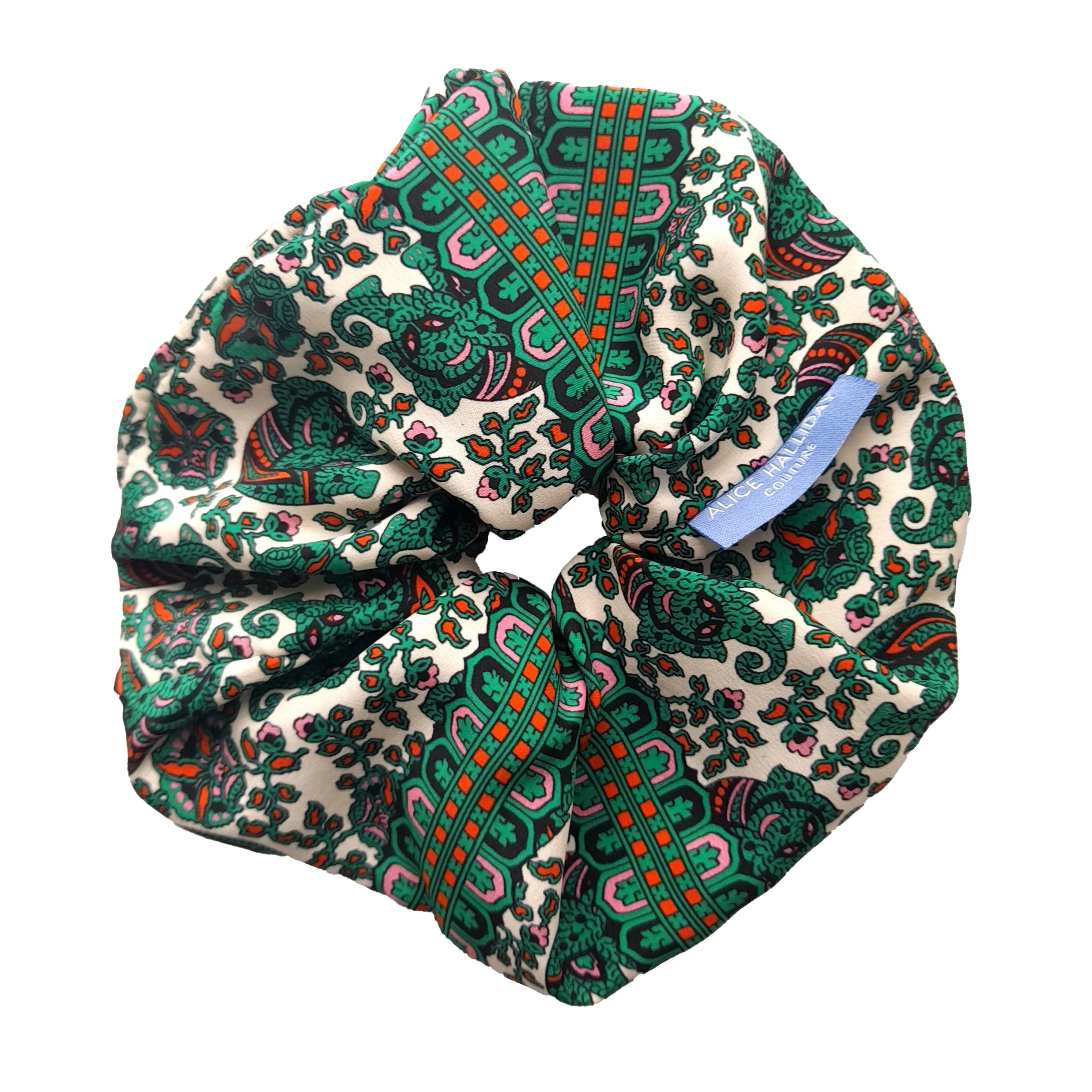 Liberty Silk Scrunchie 'Green Elephant'