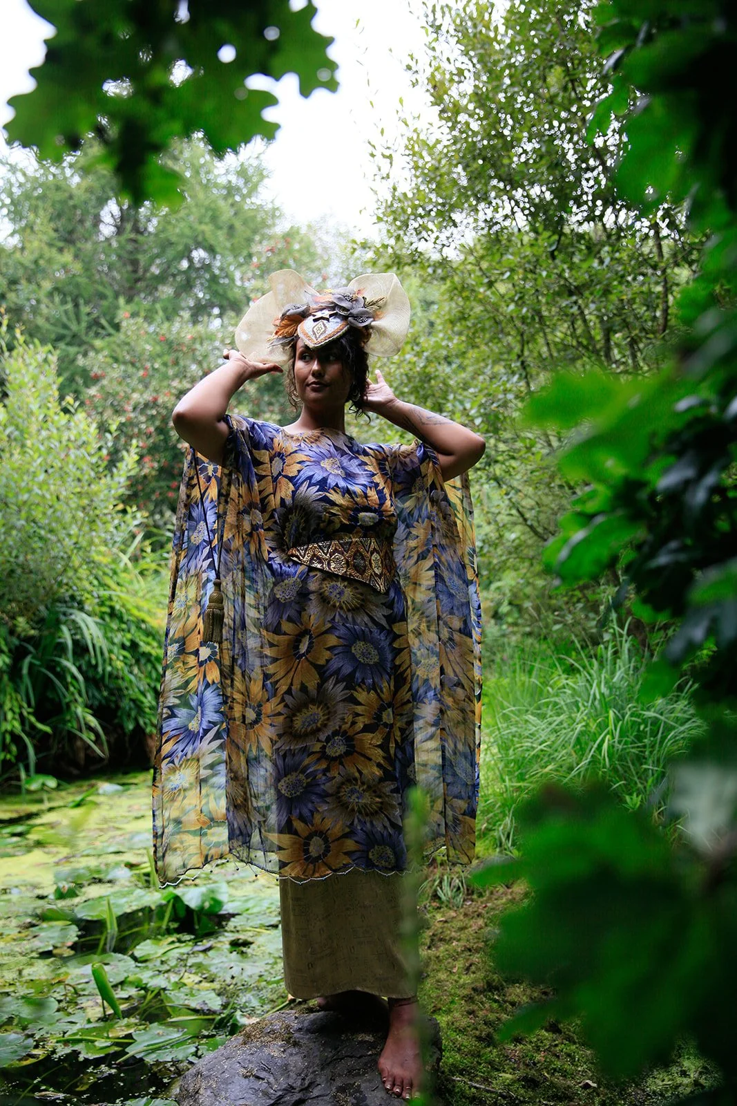 Blue Beaded Sunflower Kaftan