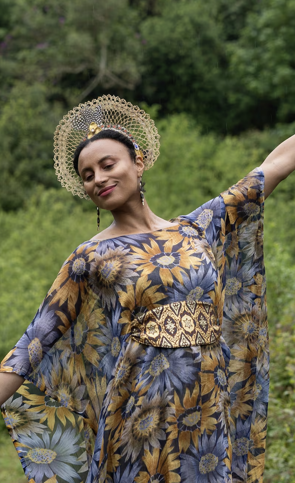 Blue Beaded Sunflower Kaftan