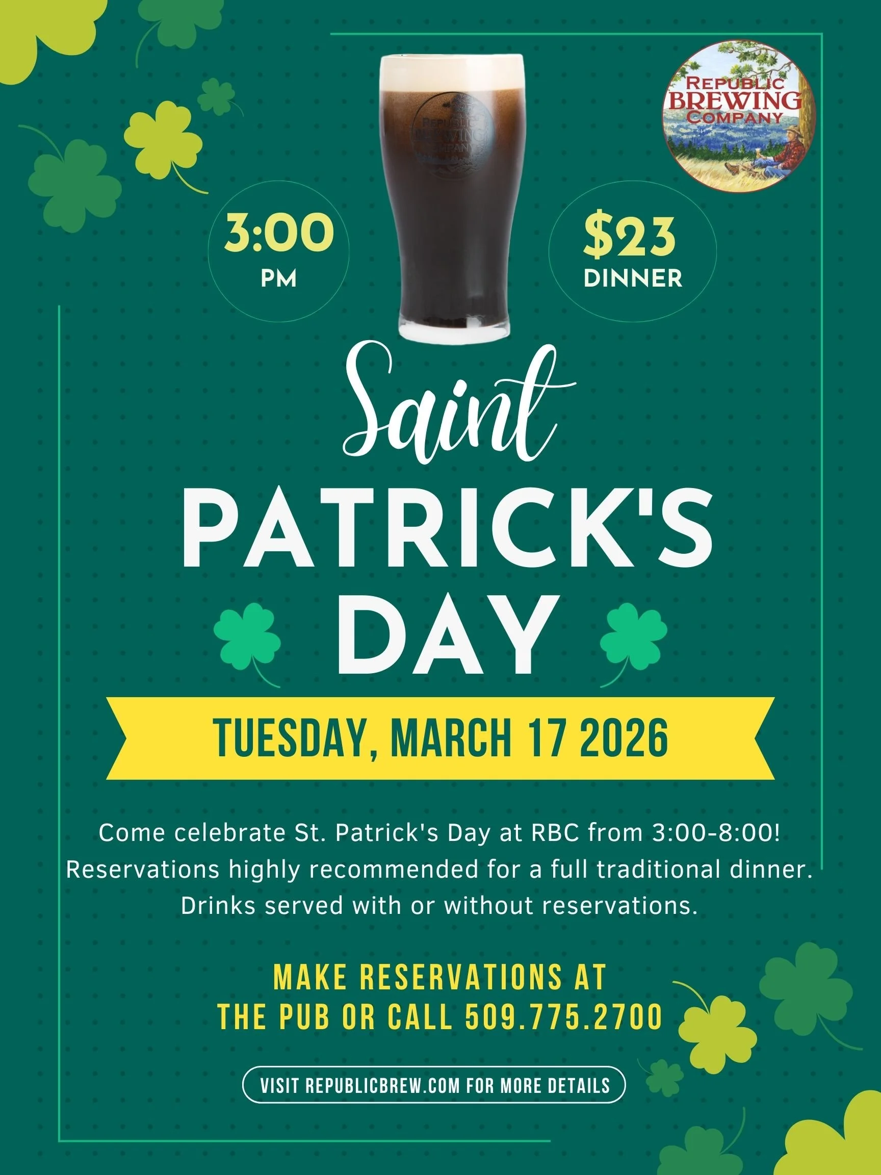 RBC open on a Tuesday! St. Patricks Day Dinner
