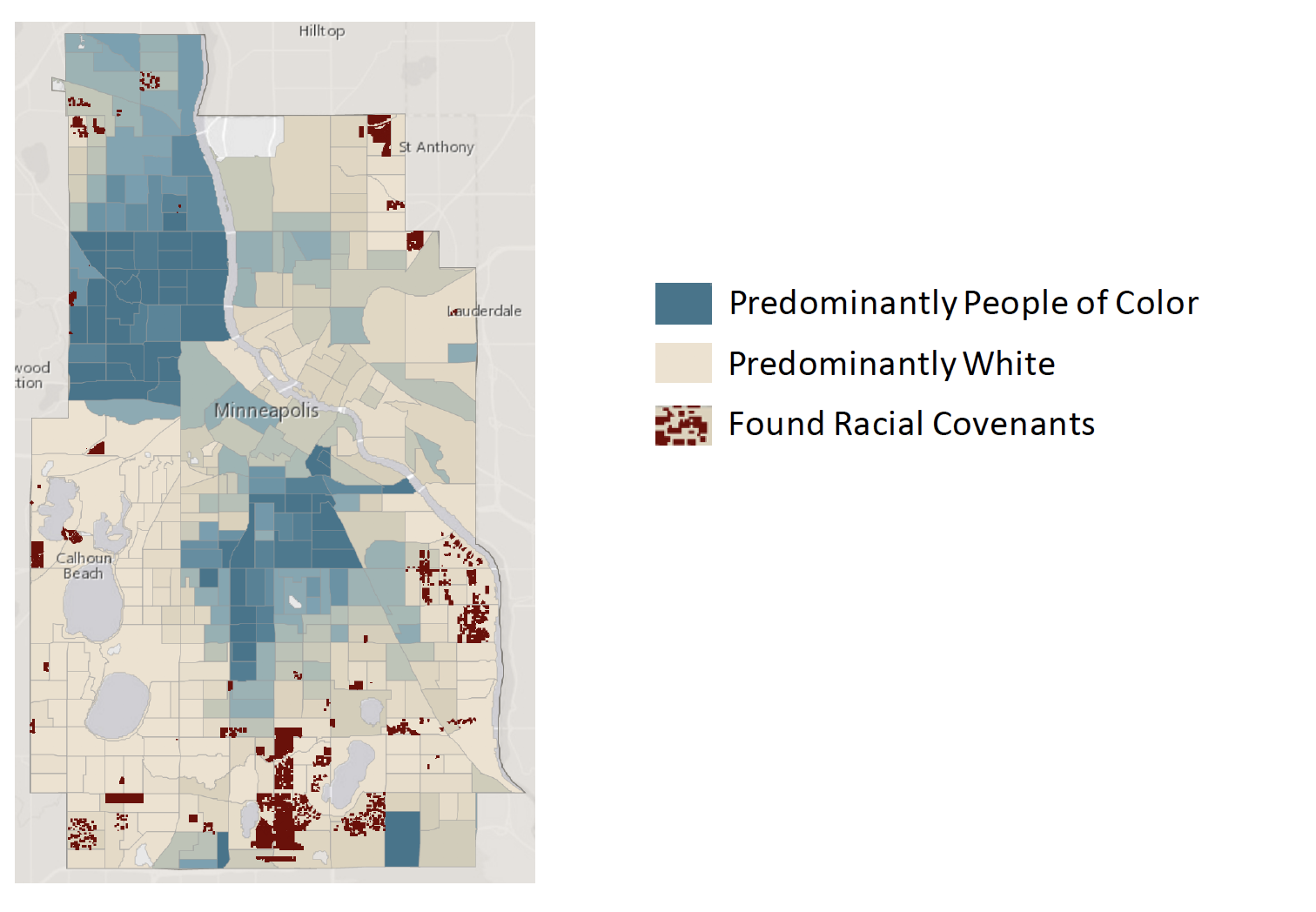 A map of Minneapolis shows that the city’s history of racial segregation persists today. Photo courtesy of Andrea Brennan
