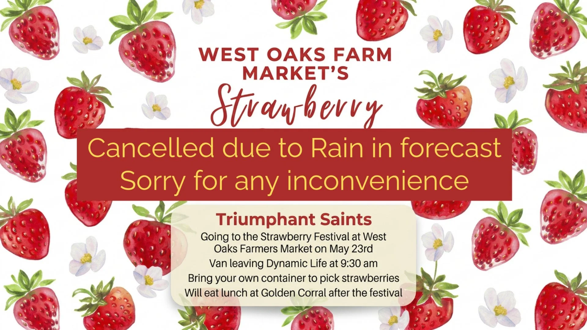 Triumphant Saints - Cancelled due to Rain.