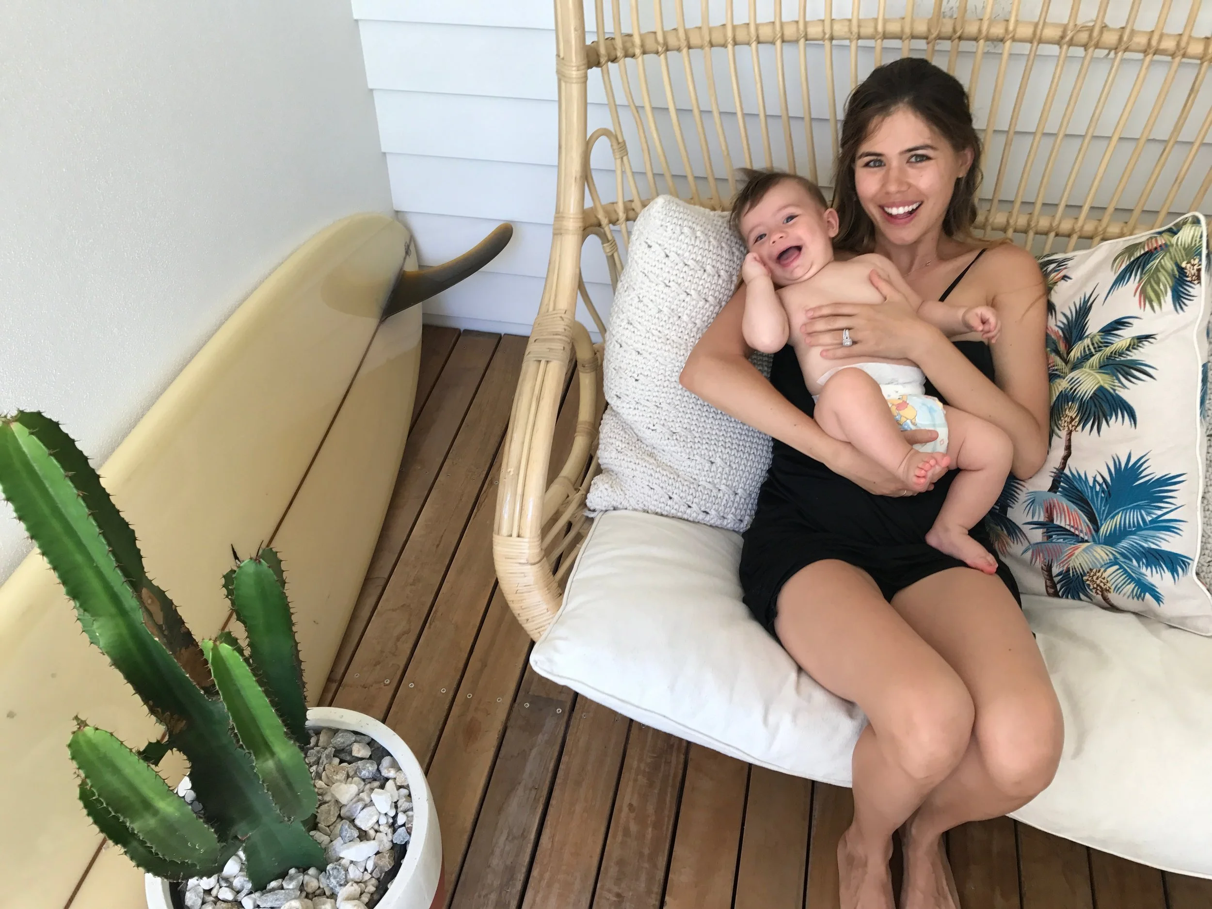 Five-month old Elijah and I, hanging out in Byron Bay, Australia.