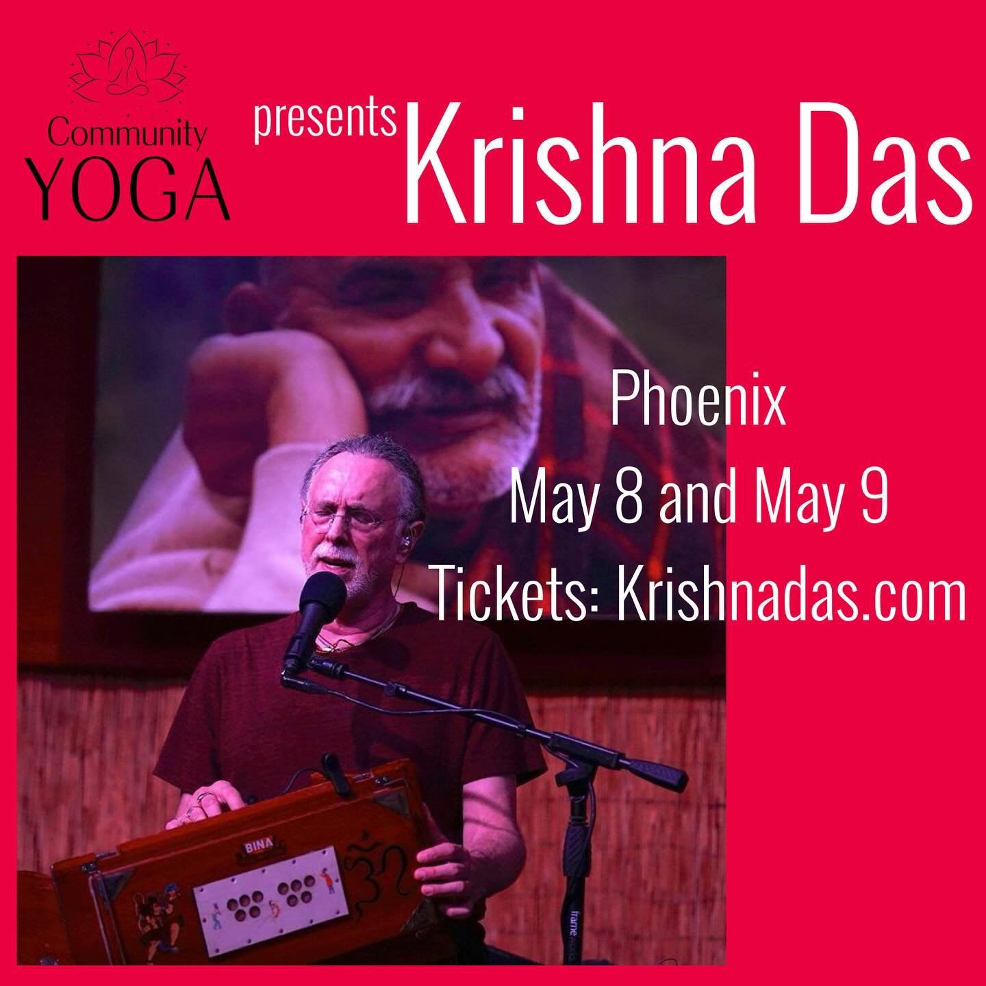 Friends! The Krishna Das Kirtan Phoenix shows are in a week! Tickets are going very fast now, get yours  at @krishnadas.com and see you on May 8th and 9th! 
.
On Thursday morning 5/9 @nina_rao will be at Community Yoga for an informal donation-based 
