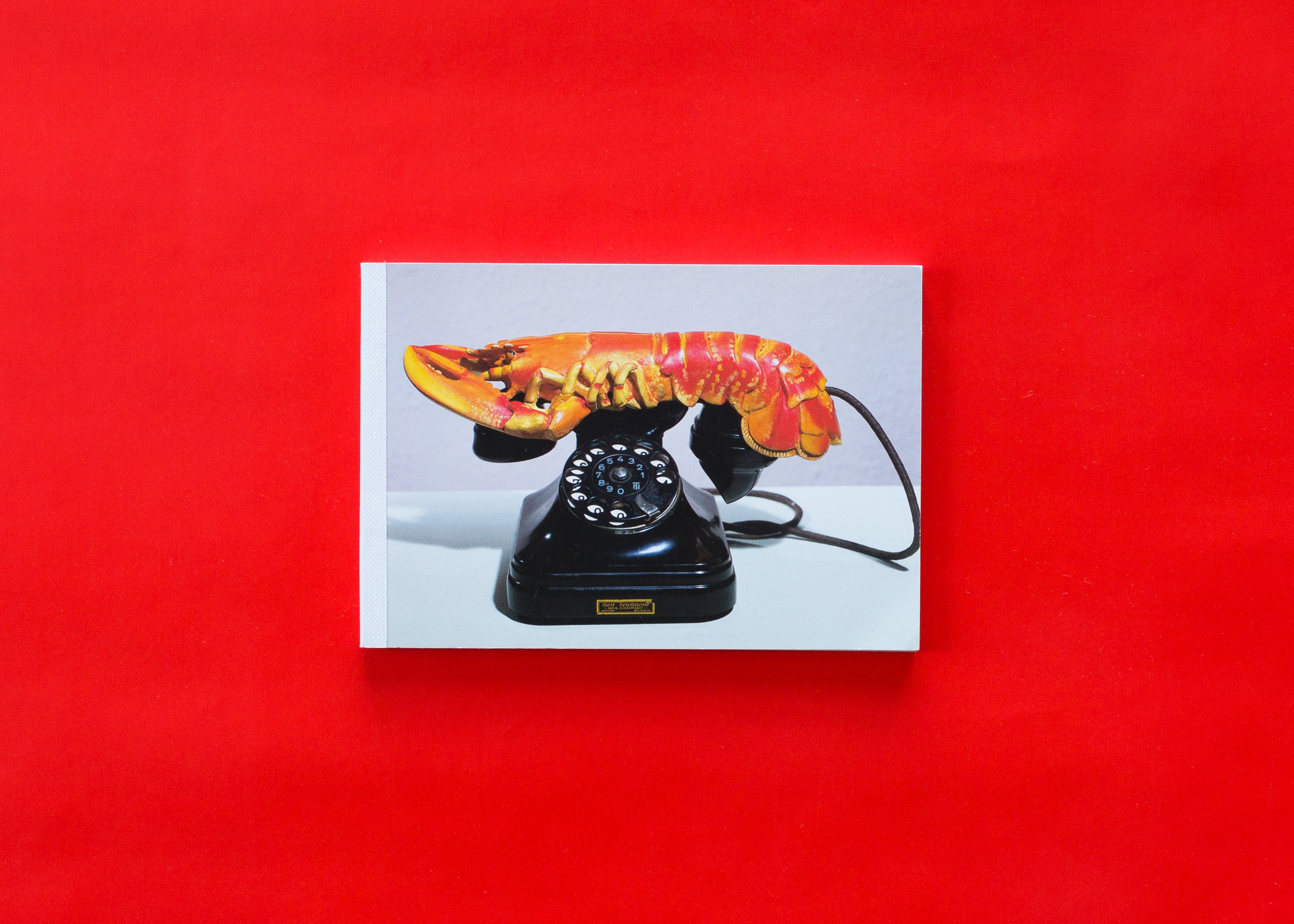 Notebook with Dali's Lobster Telephone image on cover.