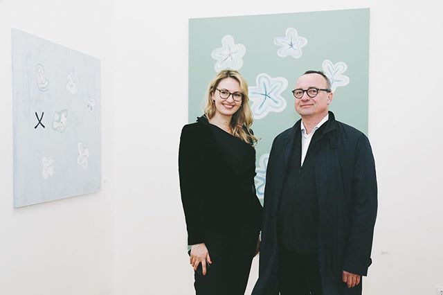 At the gallery re-opening, artist Kaspars Zariņ&scaron; with our founder Alise Careva.
Currently we are showing two paintings from his new series &ldquo;Gene of happiness&rdquo;. He was the first artist that we exhibited and has a very special place 
