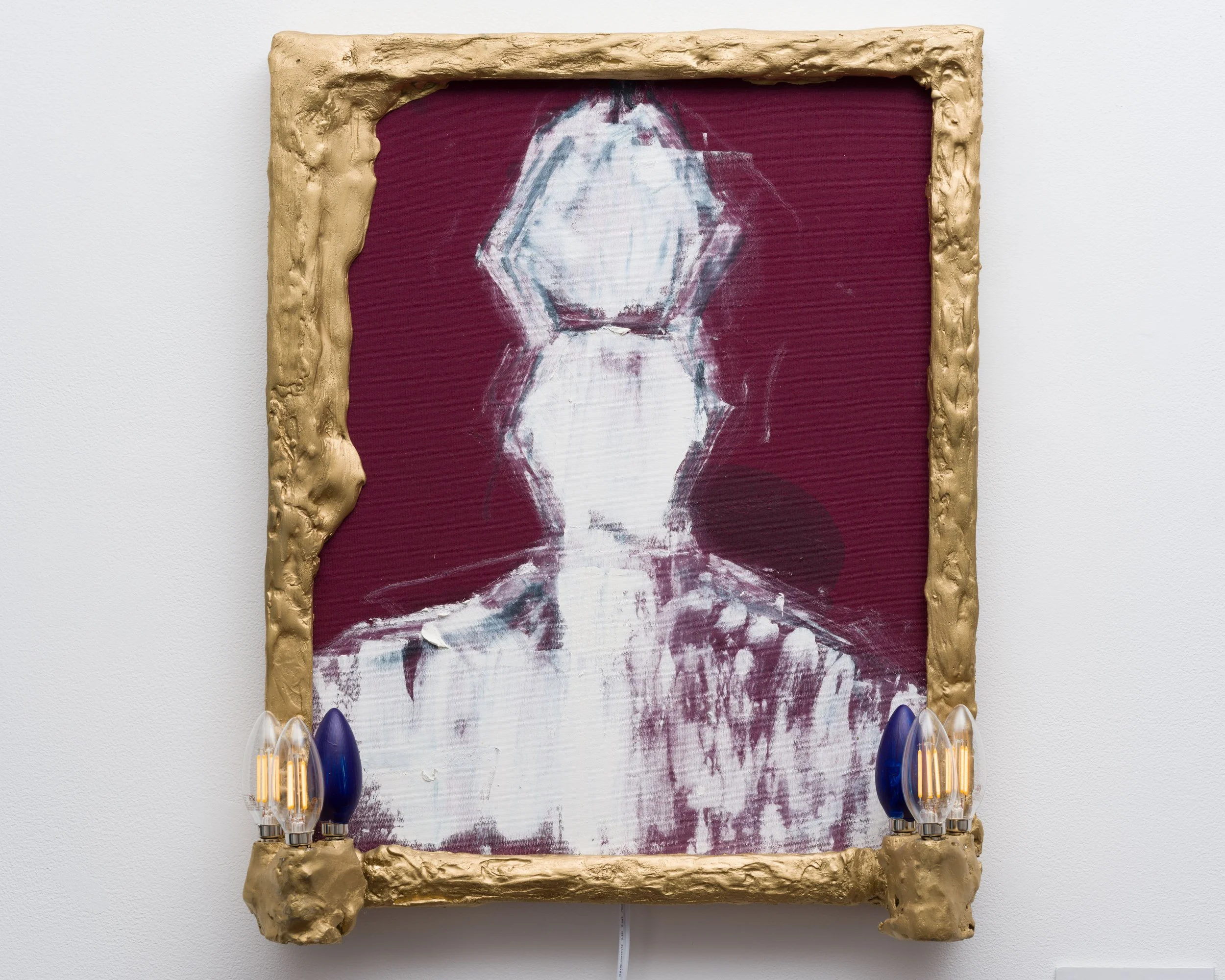  Gerard Brane&nbsp;   Popes silhouette , 05.28.2025  Painting:&nbsp;  Charcoal and oil on velvet mounted on wood panel&nbsp;  20 x 16 inches&nbsp;  Artist-made frame  Hydrocal, spray paint, led bulbs, wiring.  22.75 x 18 ½&nbsp; inches 