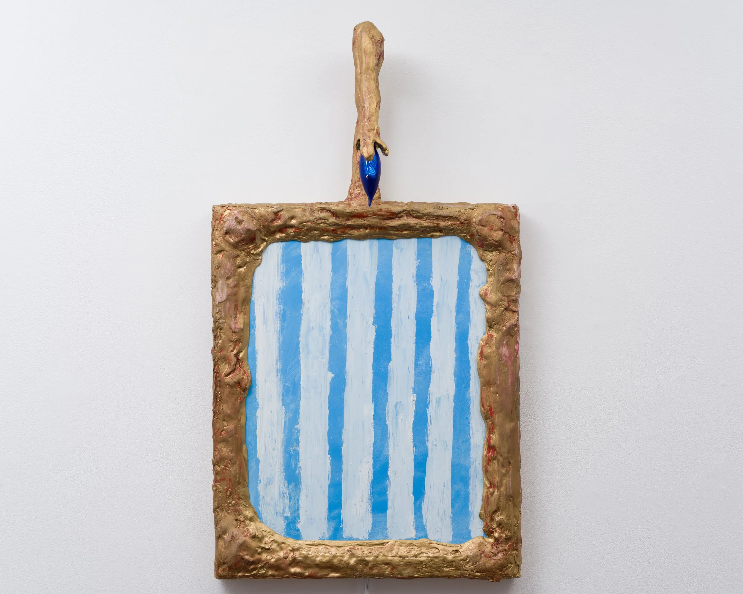  Gerard Brane&nbsp;   Bed , 08.18.2025  Painting:&nbsp;  Oil on wood panel  16 x 20 inches  Artist-made frame  Hydrocal, spray paint, oil paint, encaustic on led bulb, wiring.  33 x 18&nbsp; inches 