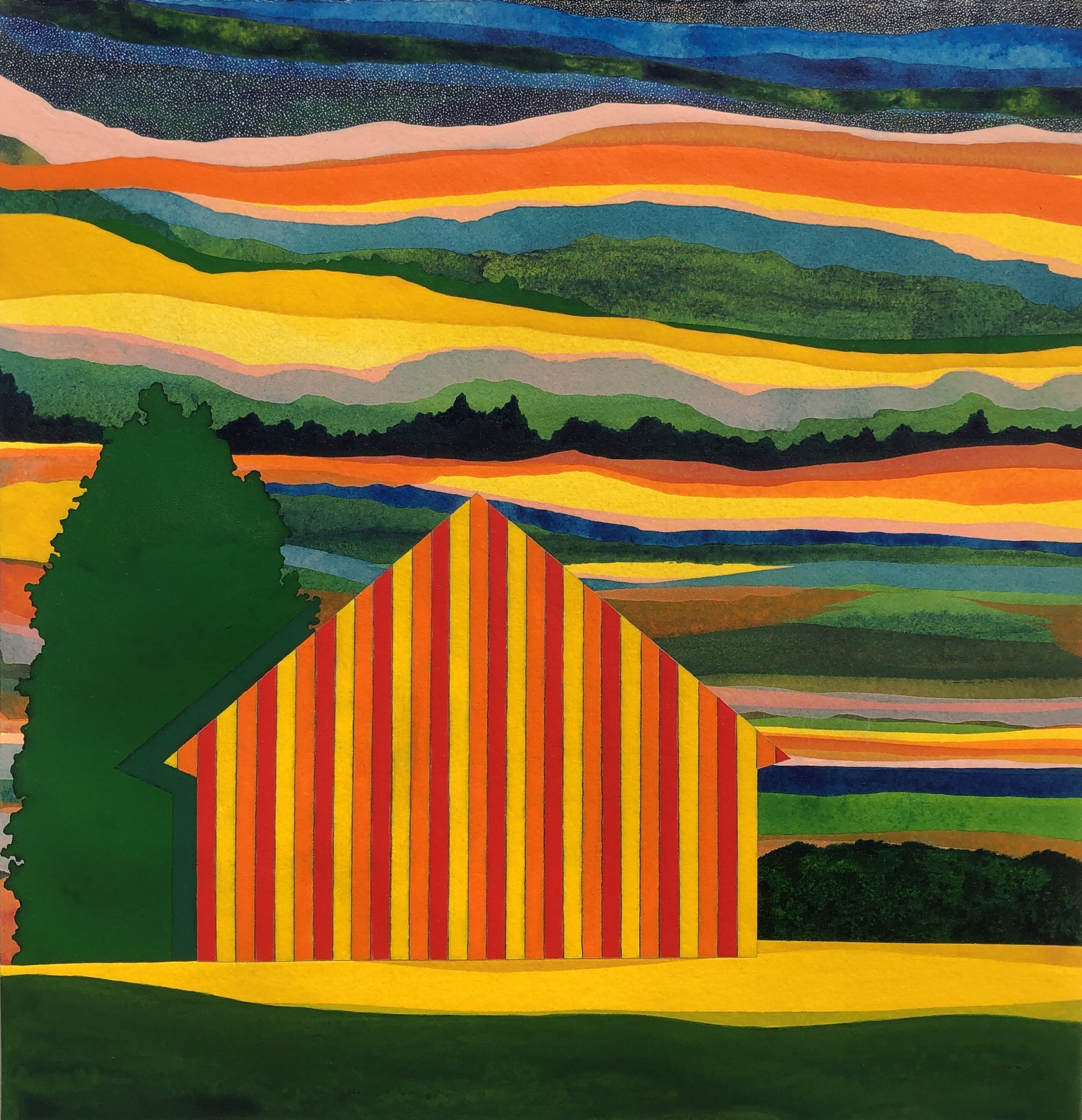 Rise 2019 acrylic on paper 14.5”H x 14”W