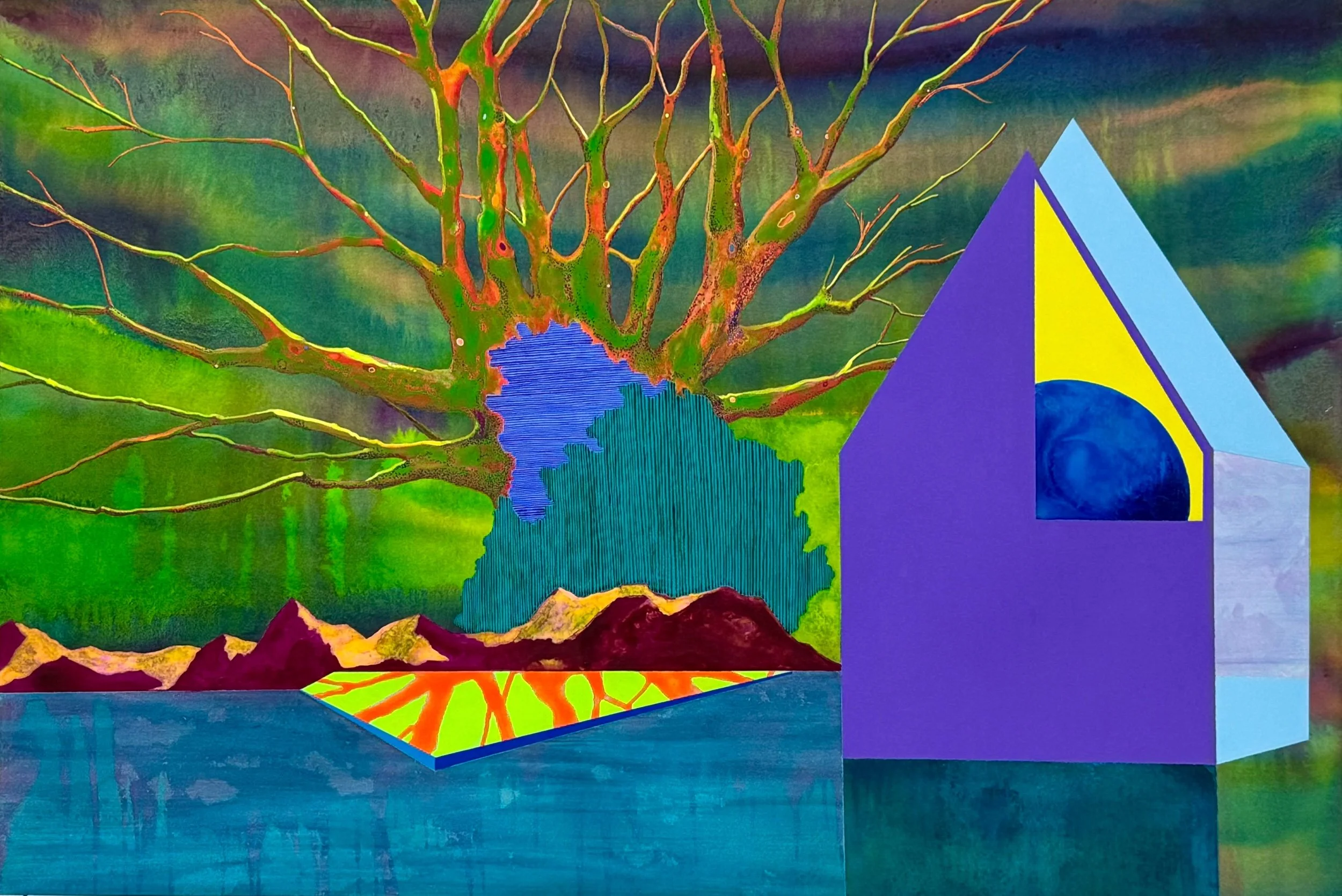  Invisible Sun  2025  acrylic on paper  15”H x 22.25”W 