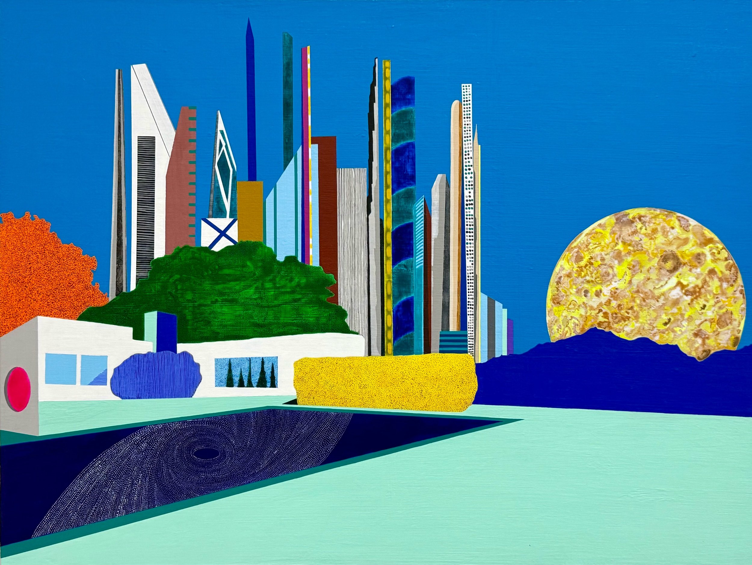 Outskirts 2025 acrylic on panel 18”H x 24”W x 1.5”D