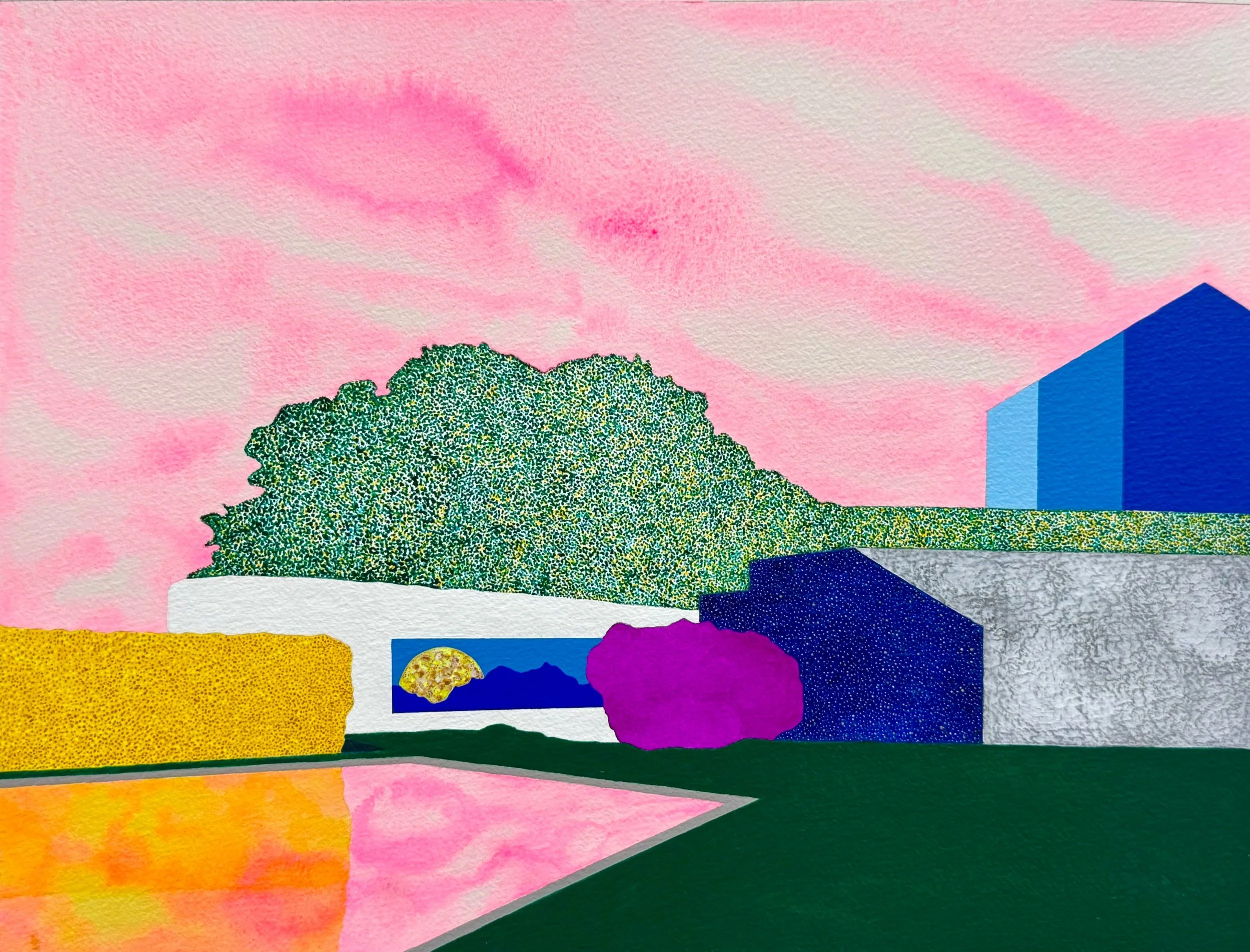 August 2025 acrylic on paper 12.25”H x 16.125”W
