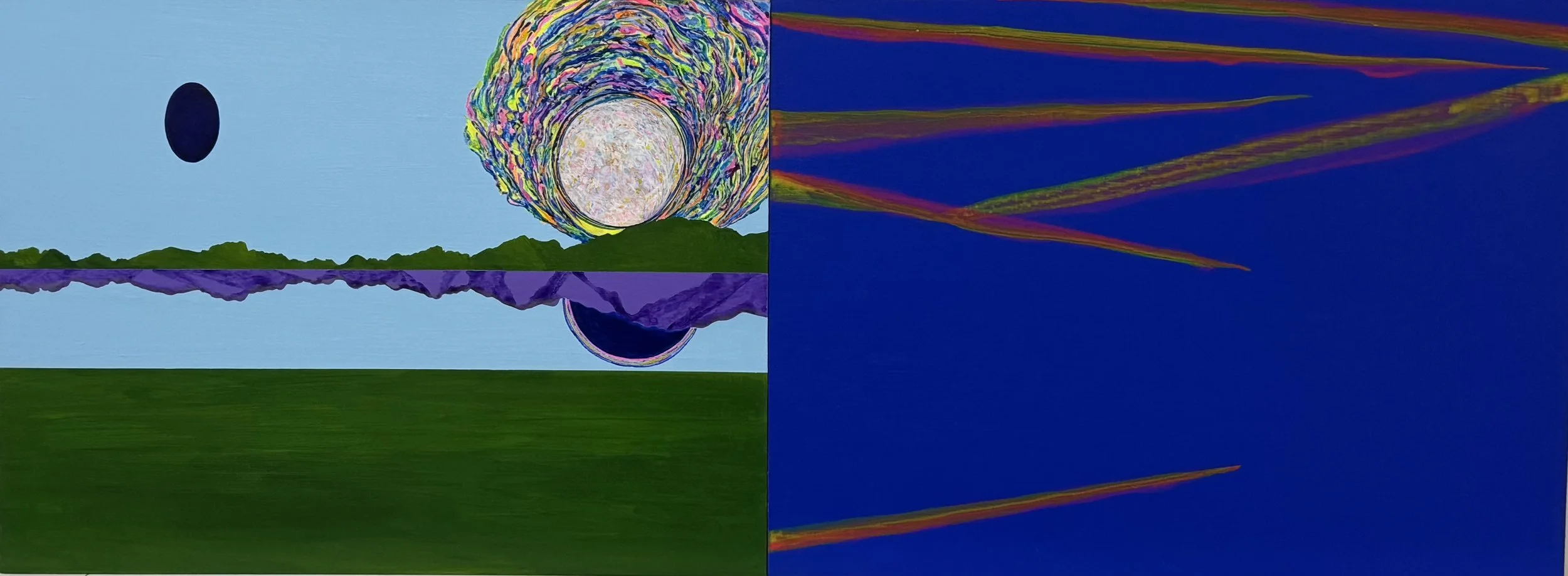  Occurrence  2026  acrylic on panels (diptych)  18” H x 50”W x 1.5”D 