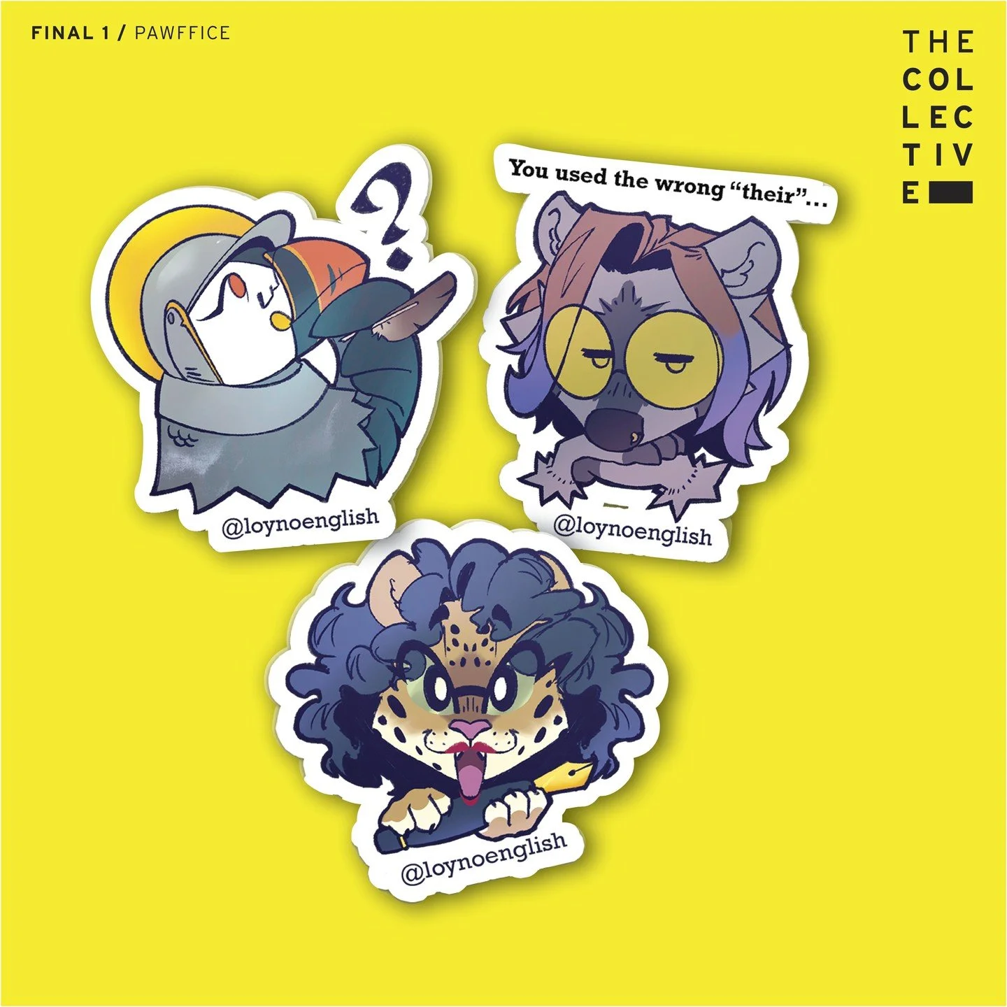 Pawffice Hours Stickers!

We were tasked with illustrating English faculty members as anthropomorphic animals to give out during Pawffice Hours, the Department&rsquo;s biannual event that replaces normal office hours with pets at Loyola. Each sticker