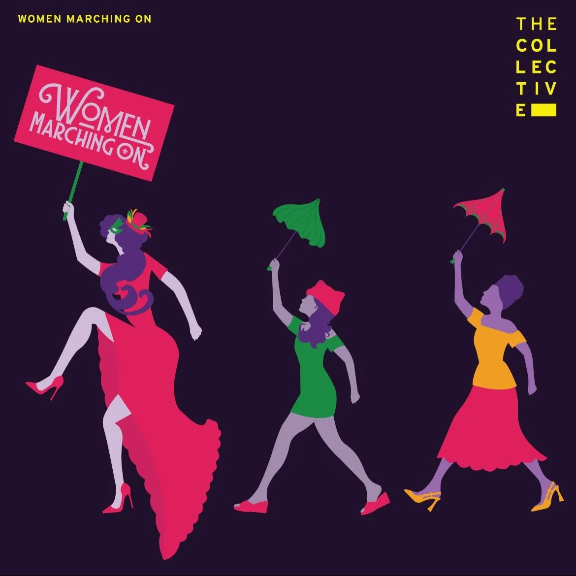 Women Marching On branding system by Art Director Mimi Ryall, created for Loyola Professor Patricia Boyett&rsquo;s new podcast.

Inspired by global feminist movements and the celebratory spirit of New Orleans second lines, the identity features twelv