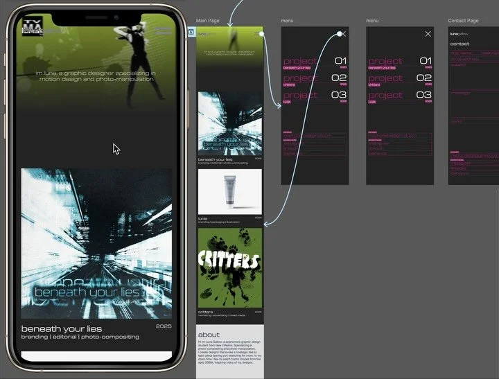 In Interactive Design 2, students explore how to translate their personal brand into a mobile-first portfolio experience. The project focuses on key considerations in mobile interface design, including scrolling structure, navigation systems, typogra