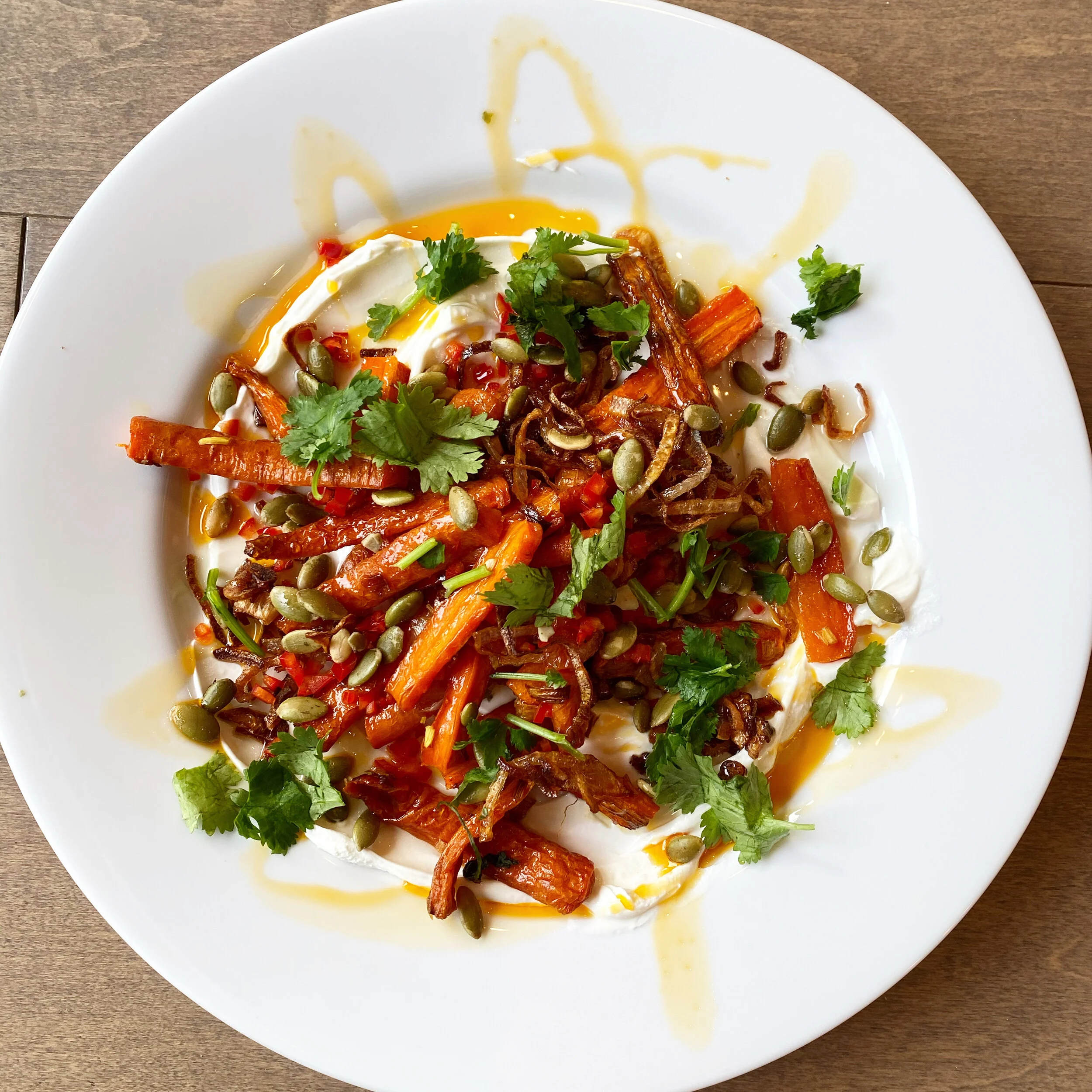 Sriracha Roasted Carrots with Labneh and Fried Shallots