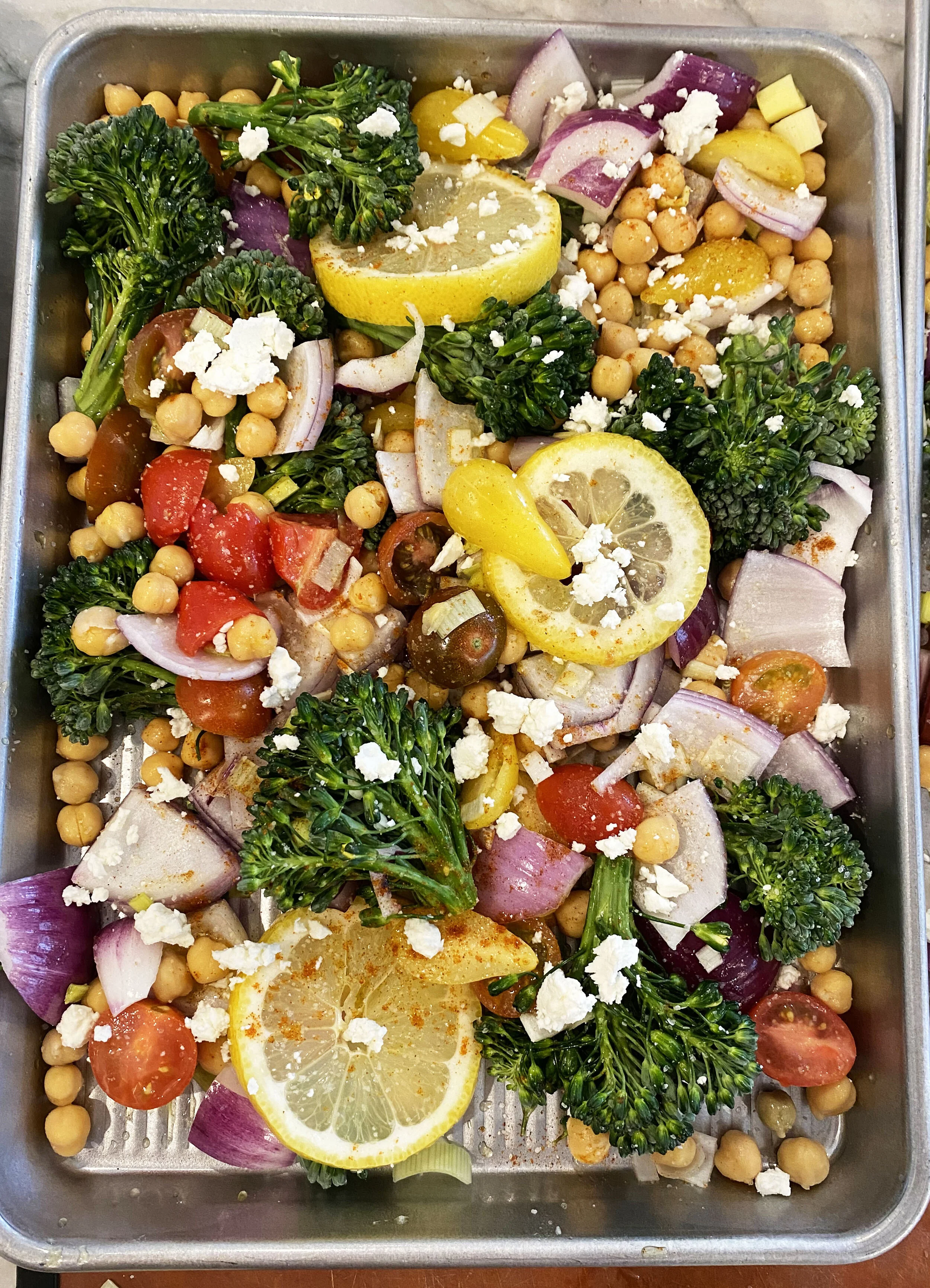 Sheet-Pan Roasted Broccolini with Tomatoes, Feta and Lemon