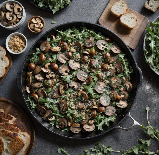 Sheet Pan Sausages and Mushrooms with Croutons