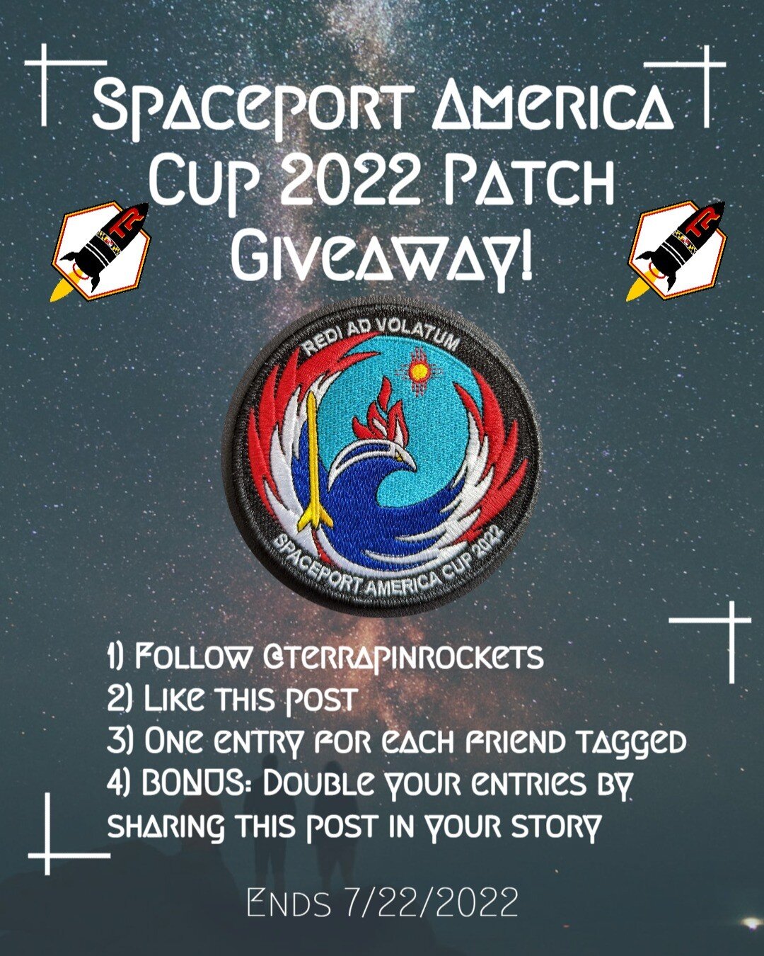 Win your very own Spaceport America Cup 2022 patch! TerpRockets will be giving away the commemorative patch of the 2022 SAC.

Maximum of five entries per person (before the bonus). One winner will be chosen at random and will be notified of their win