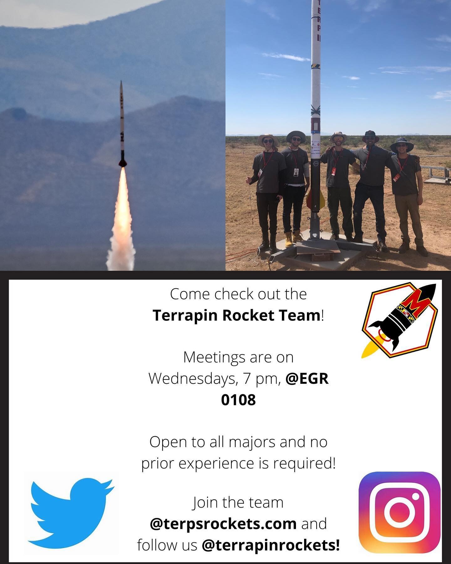 It&rsquo;s that time! With the fall semester officially starting, the Terrapin Rocket Team will have our first meeting on Wednesday, August 31st, at 7 pm. We encourage all current and new members to attend the meeting, as we will talk about who we ar