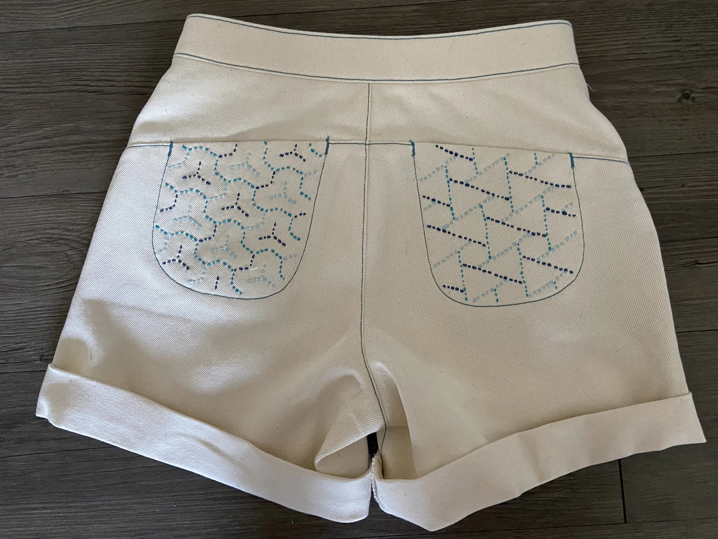 SASHIKO STITCHED JEAN SHORTS