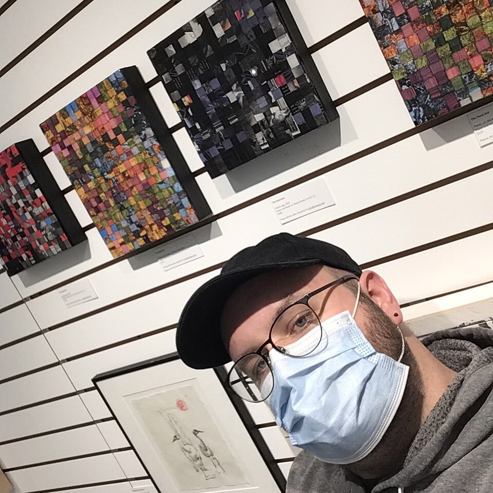 Chillaxin at Art Incubate today. Visit me or I might fall asleep 😴. #contemporaryart #artgallery #kwawesome #queerartist #waterlooartist #collageart #openingnight #creativecapitalofcanada