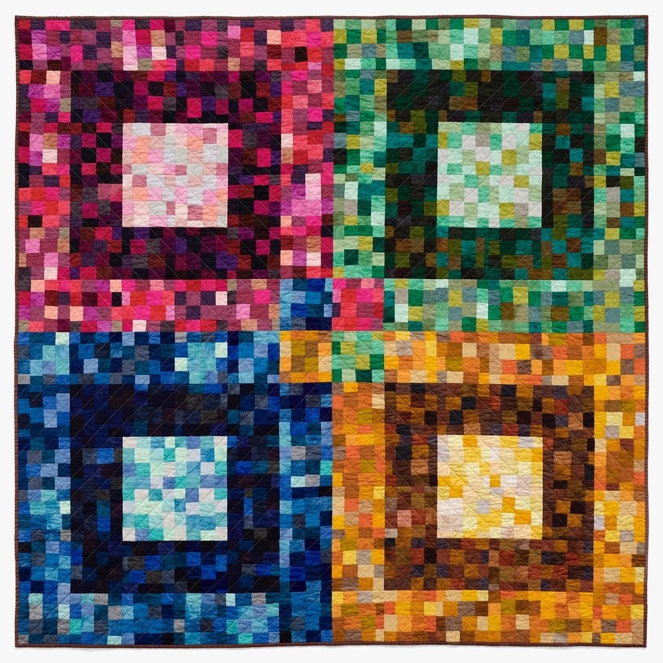 The second quilt to receive the professional photo treatment is this one&mdash;I don&rsquo;t think I&rsquo;ve posted the final finish yet, just the hand-flapping drama of the quilting. 

&ldquo;A Quarter Turn to the Right&rdquo;
72 x 72 inches; machi