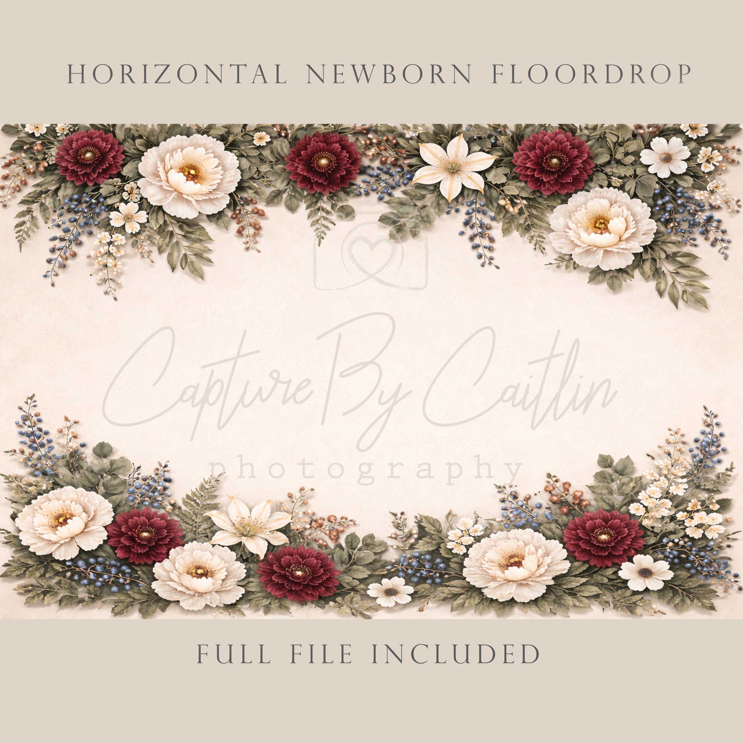 Capture By Caitlin | Midnight Garden - Antique Cream | Newborn Floor Drop