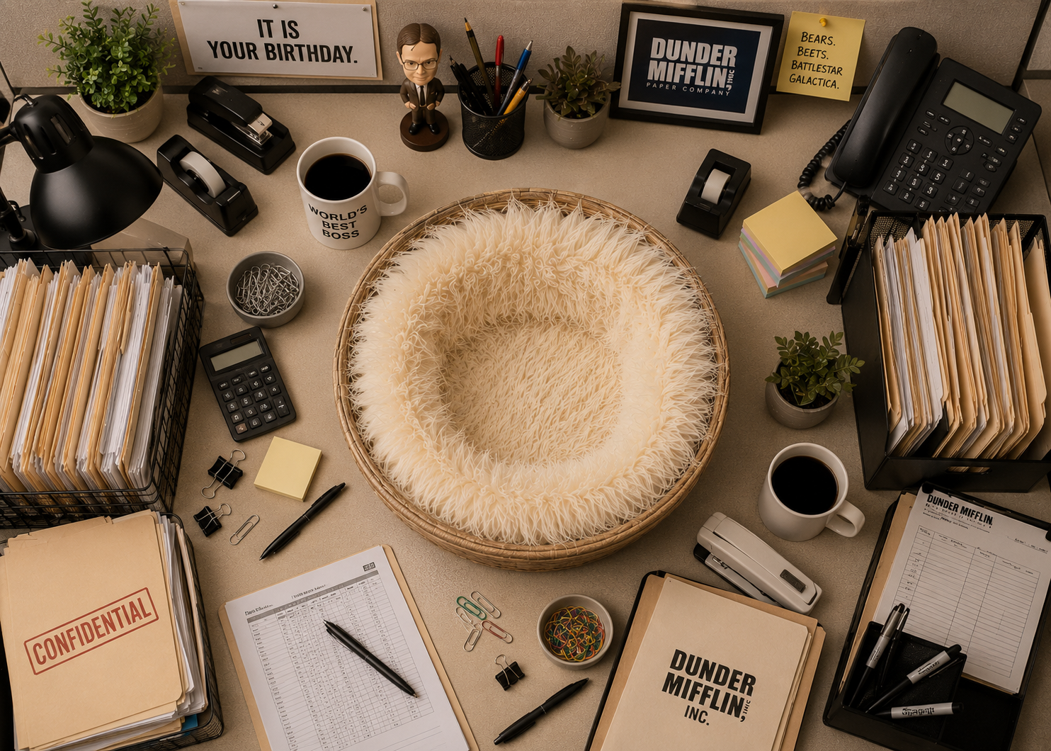 Cozy office setup with Dunder Mifflin vibes.png