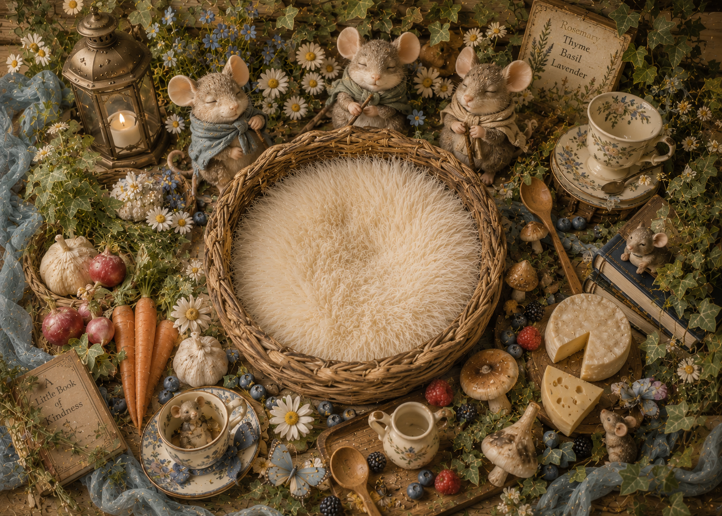 Whimsical garden mice at tea.png