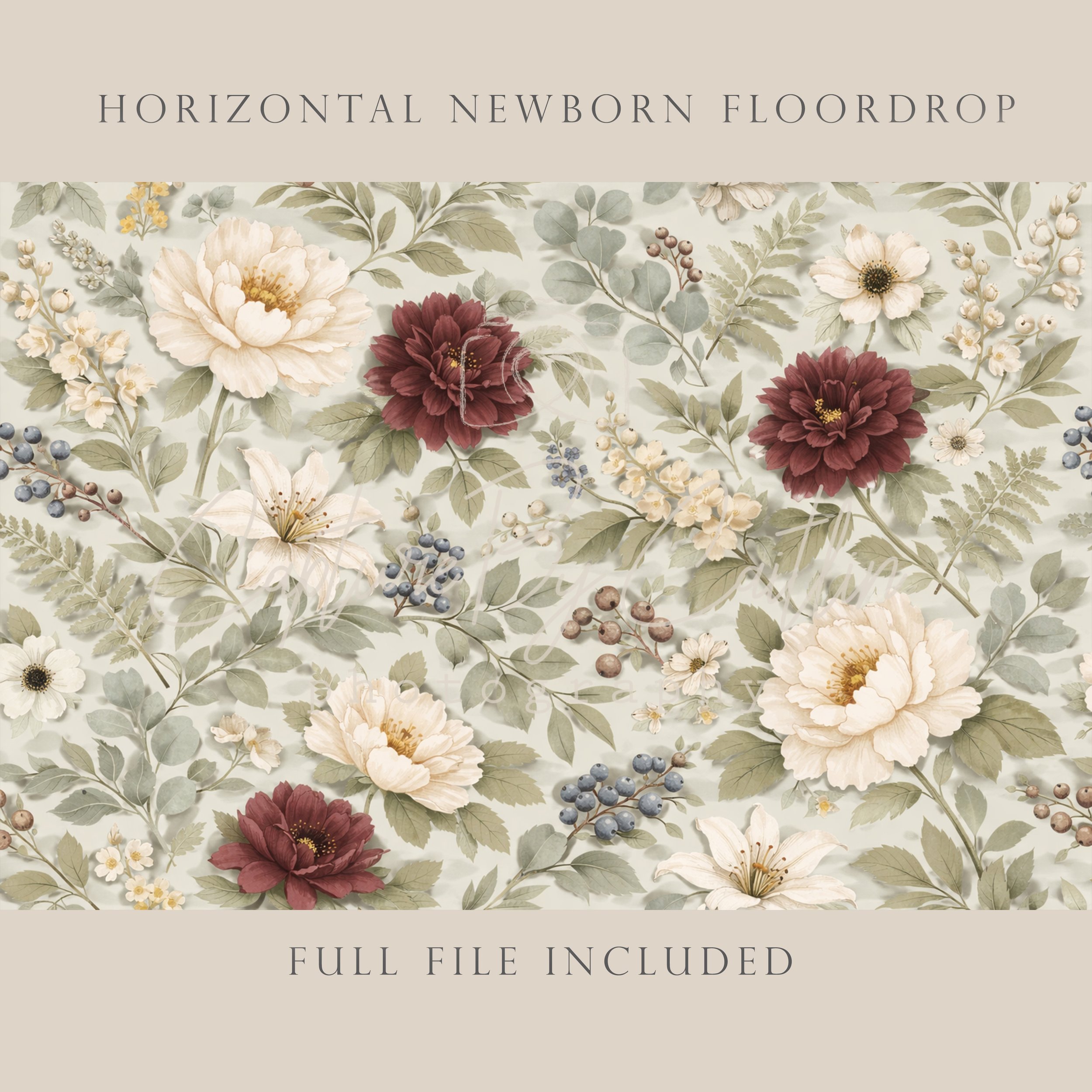 Capture By Caitlin | Midnight Garden - Soft Sage | Newborn Floor Drop