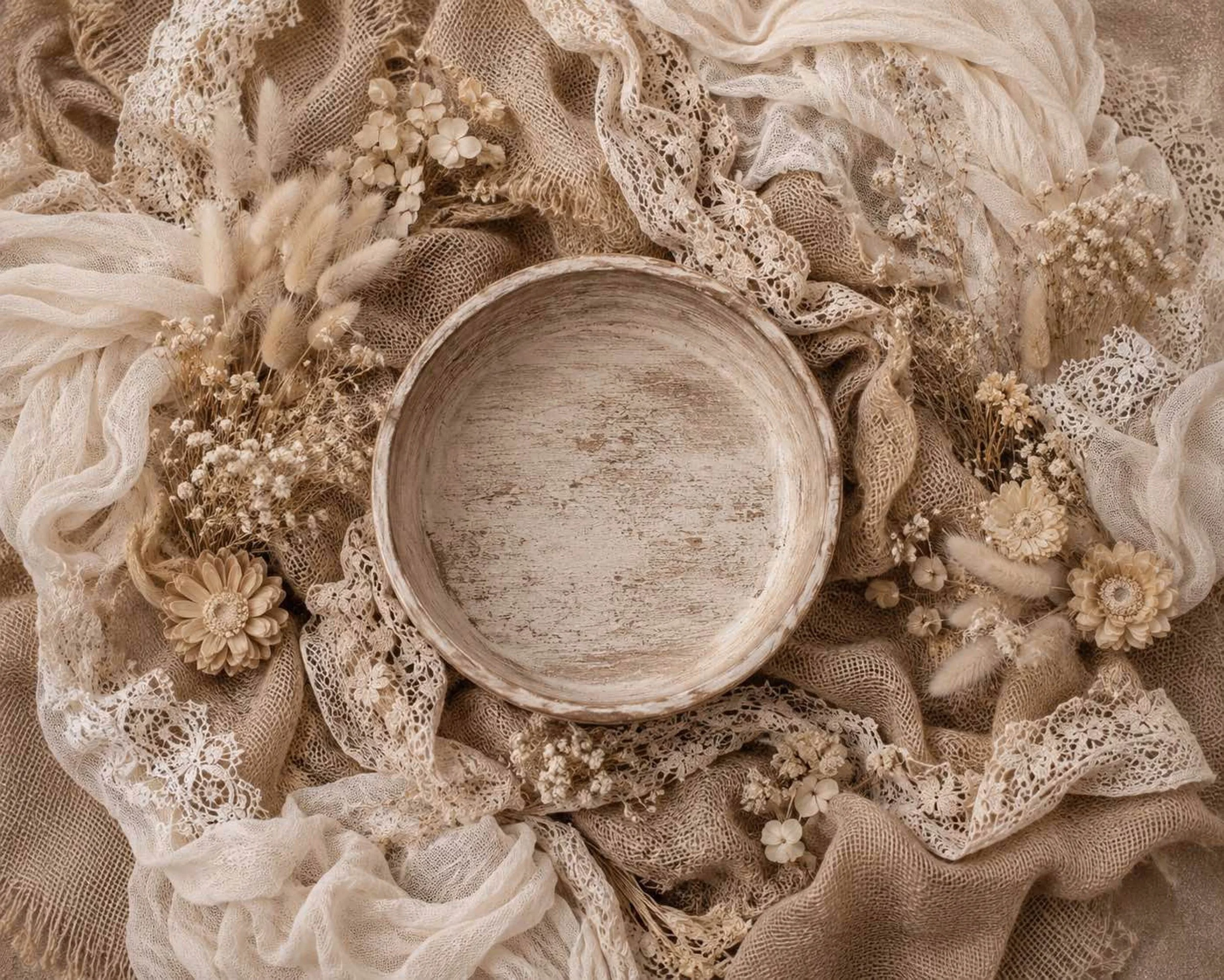 Neutral Linen & Lace Bowl