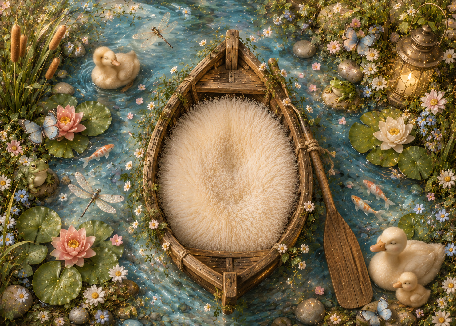 Whimsical pond with a cozy boat.png