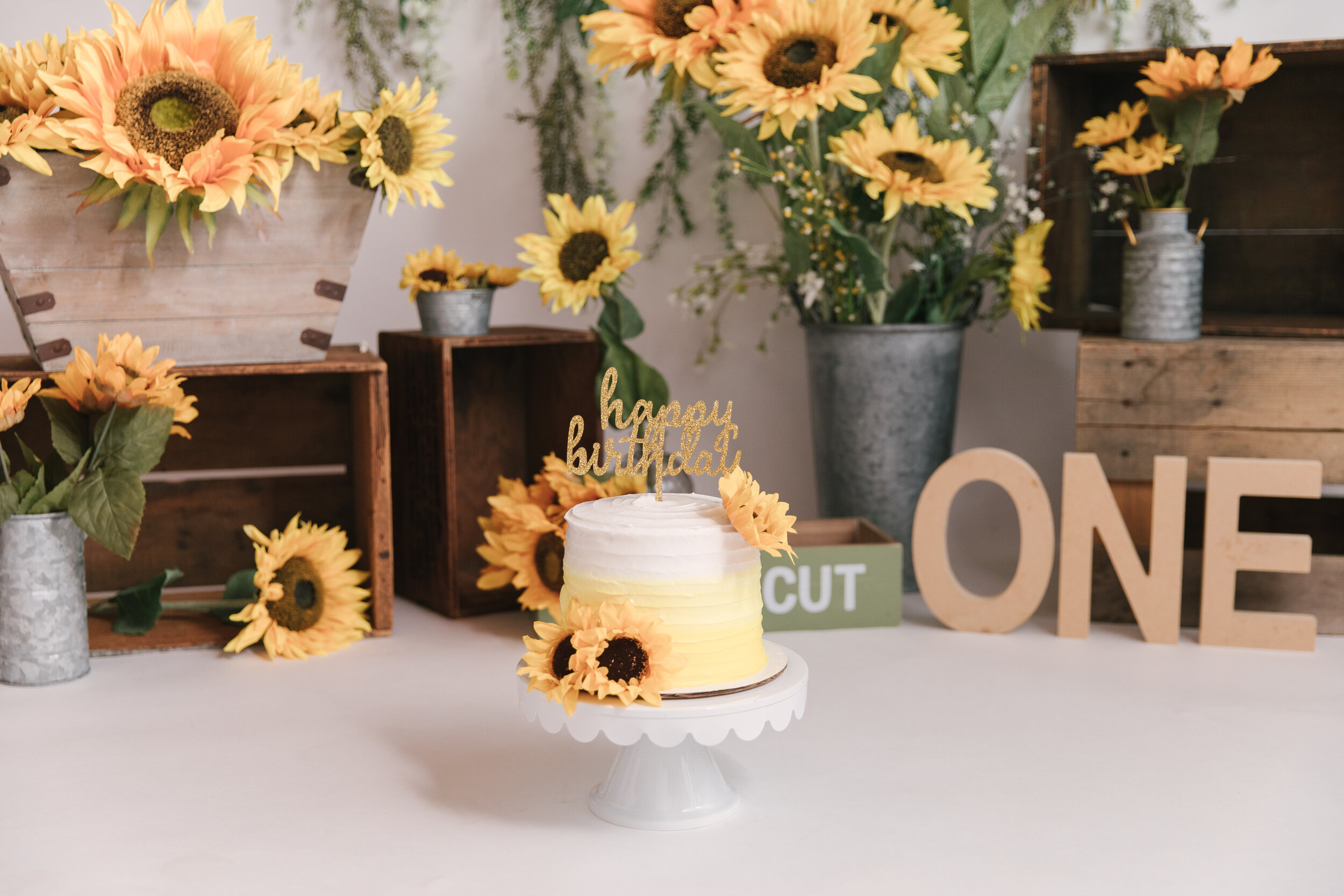 Sunflower_Themed_First_Birthday_Studio_Session_Smash_Session_Little_Girl_Turns_One_Ombre Smash_Cake_with_Christie_Leigh_Photo_Cortland_Ohio-2.JPG