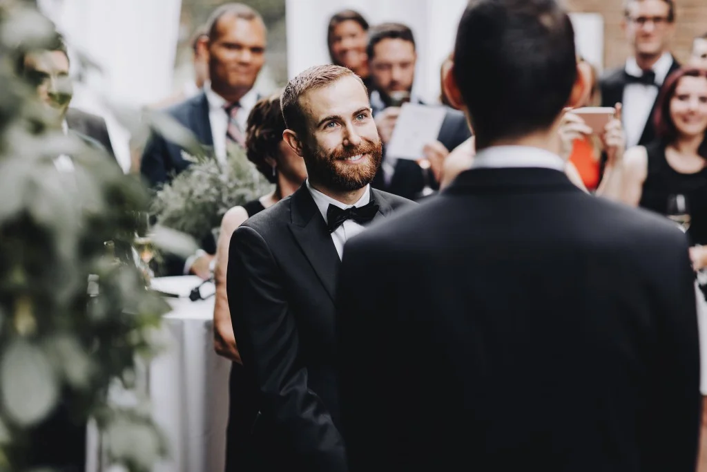 Same-sex outdoor wedding ceremony in Linden Hills Minnesota