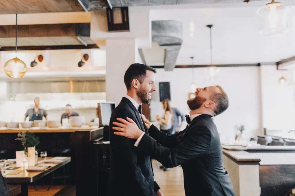 Same-sex wedding reception at Tilia in Linden Hills, Minnesota