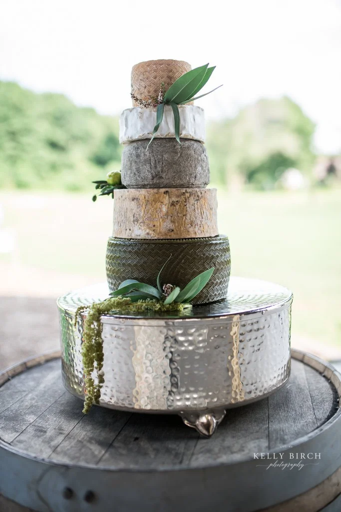 Alternatives to wedding cake. Stacked cheese display